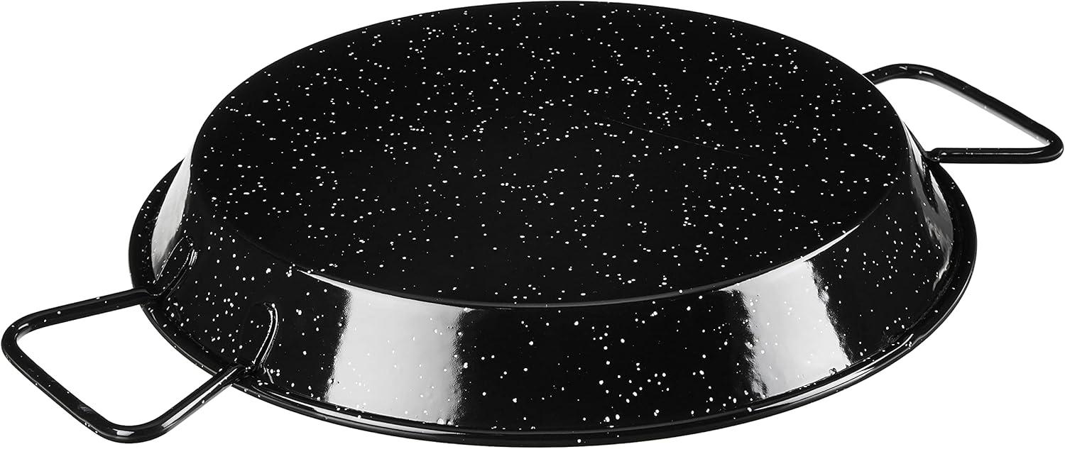 Black and White Speckled 30cm Enameled Steel Paella Pan