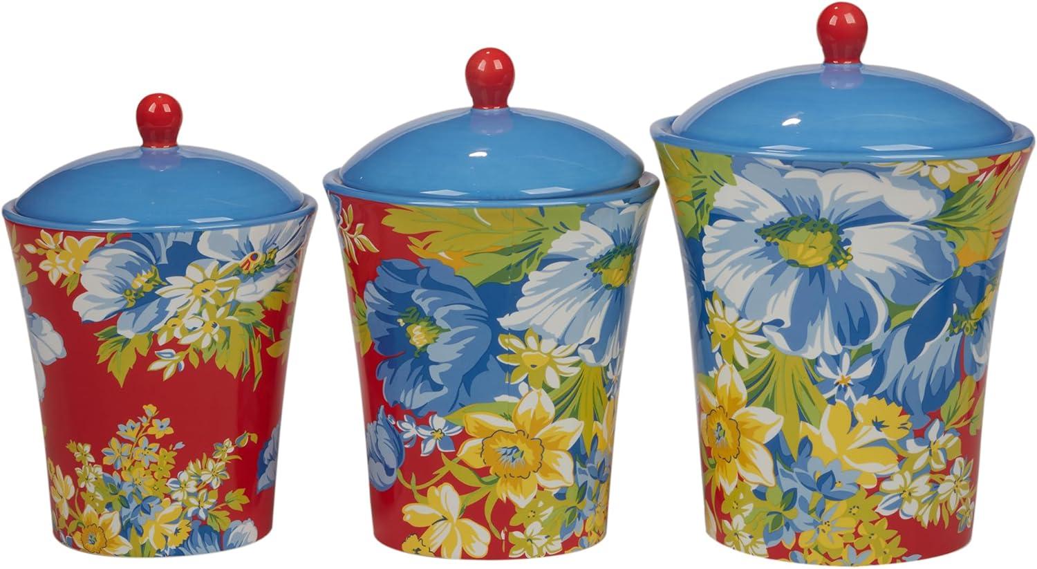 Bohemian Floral Multicolor Earthenware Kitchen Canisters Set