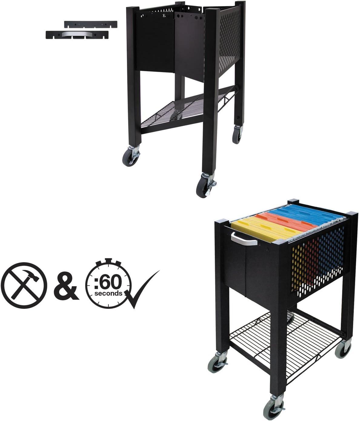 Black Steel Mobile File Cart with Open Top and Shelf