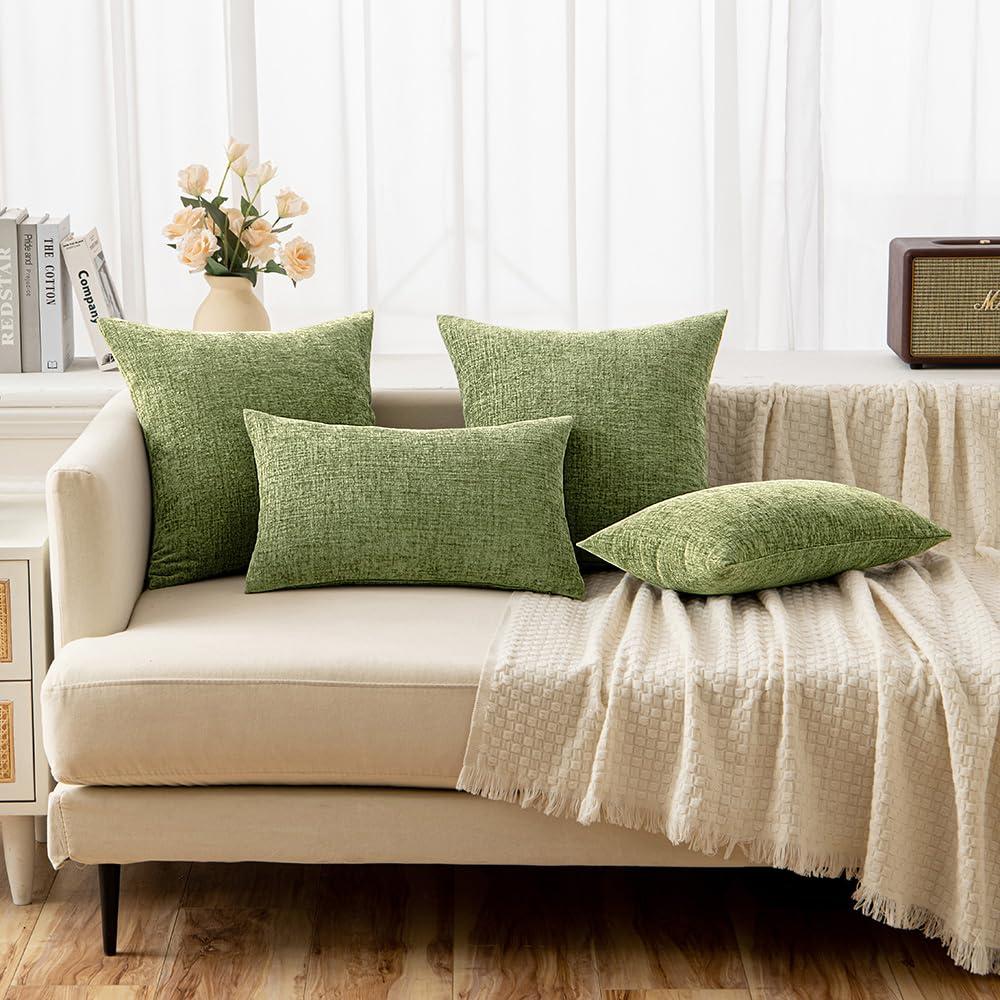 Xukmct 2 Pack Linen Square Pillow Cover with Zipper, Solid Color Decorative Cushion Case for Couch Patio Sofa, 18 x 18 inch, Green