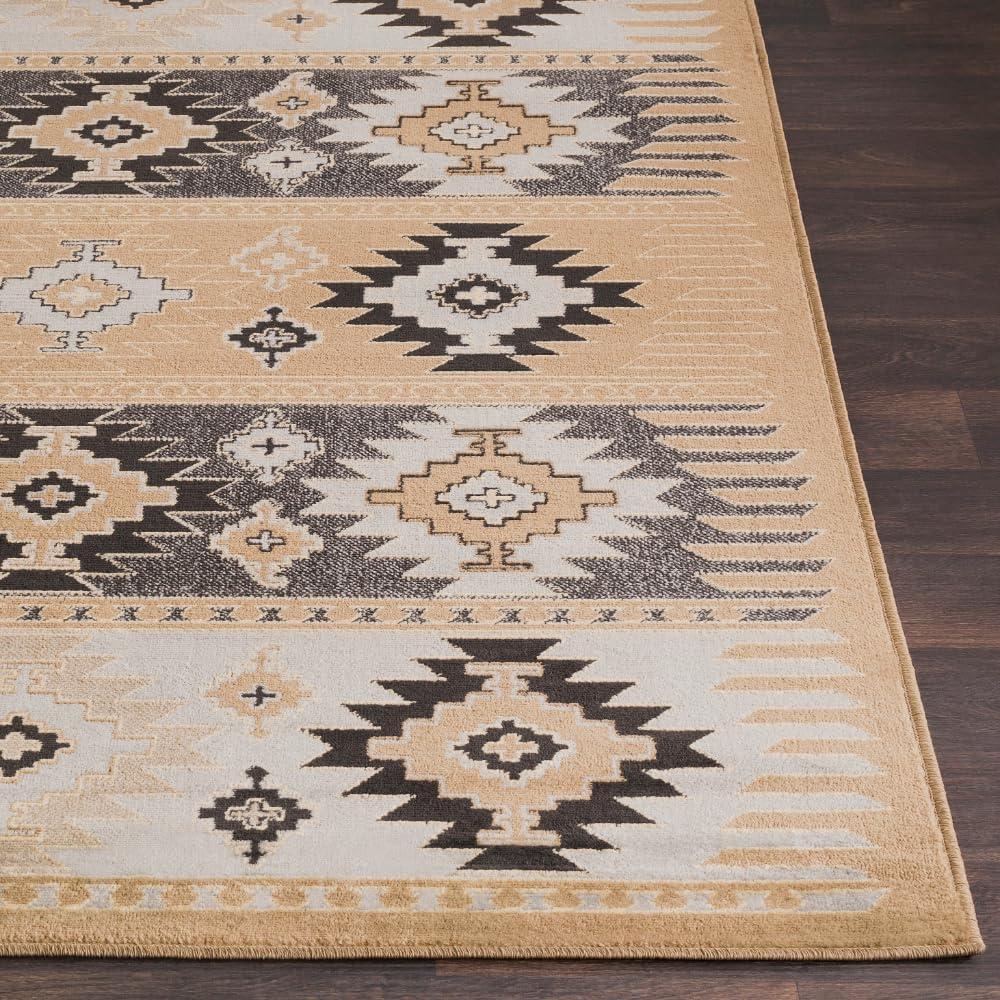Gray and Beige Rectangular Oriental Synthetic Area Rug