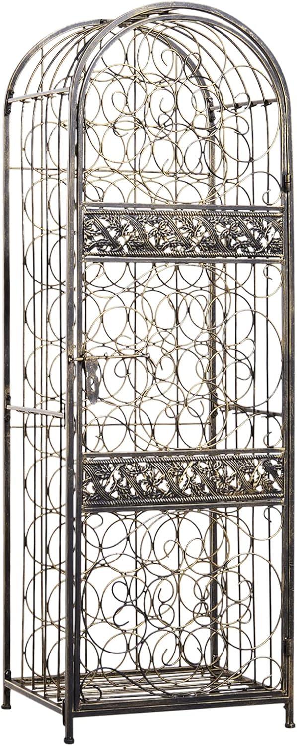 HOMCOM 45 Bottle Wrought Iron Wine Rack Jail with Lock - Antique Bronze