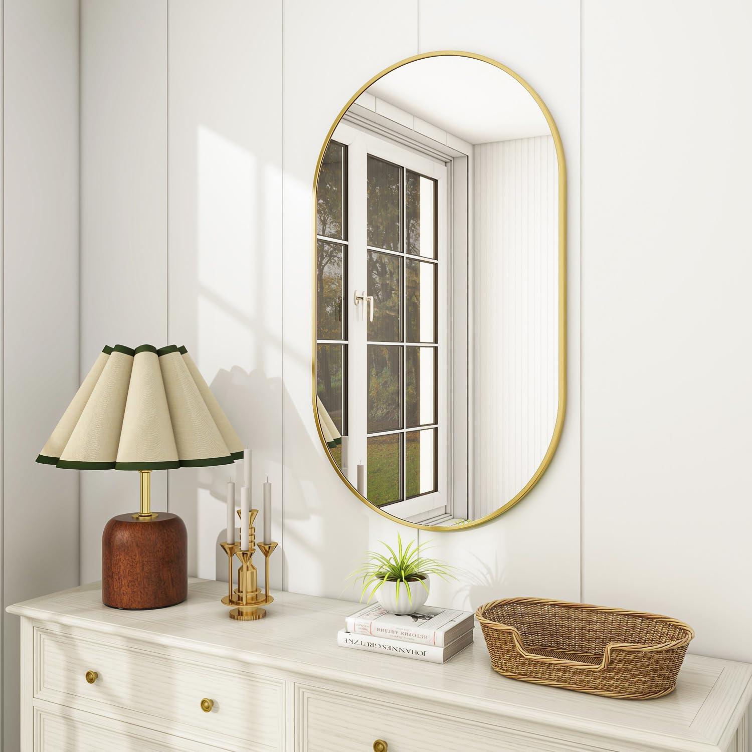 Oval Mirror, 20 X 36 Inch Black Bathroom Mirror, Oval Mirror for Bathroom, Black Vanity Mirror for Wall, Entryway, Living Room, Wall Mount Mirrors Hangs Vertical or Horizontal