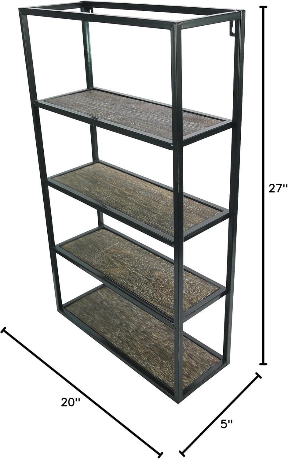 27" Rustic Brown Wood and Black Metal 4-Tier Wall Shelf