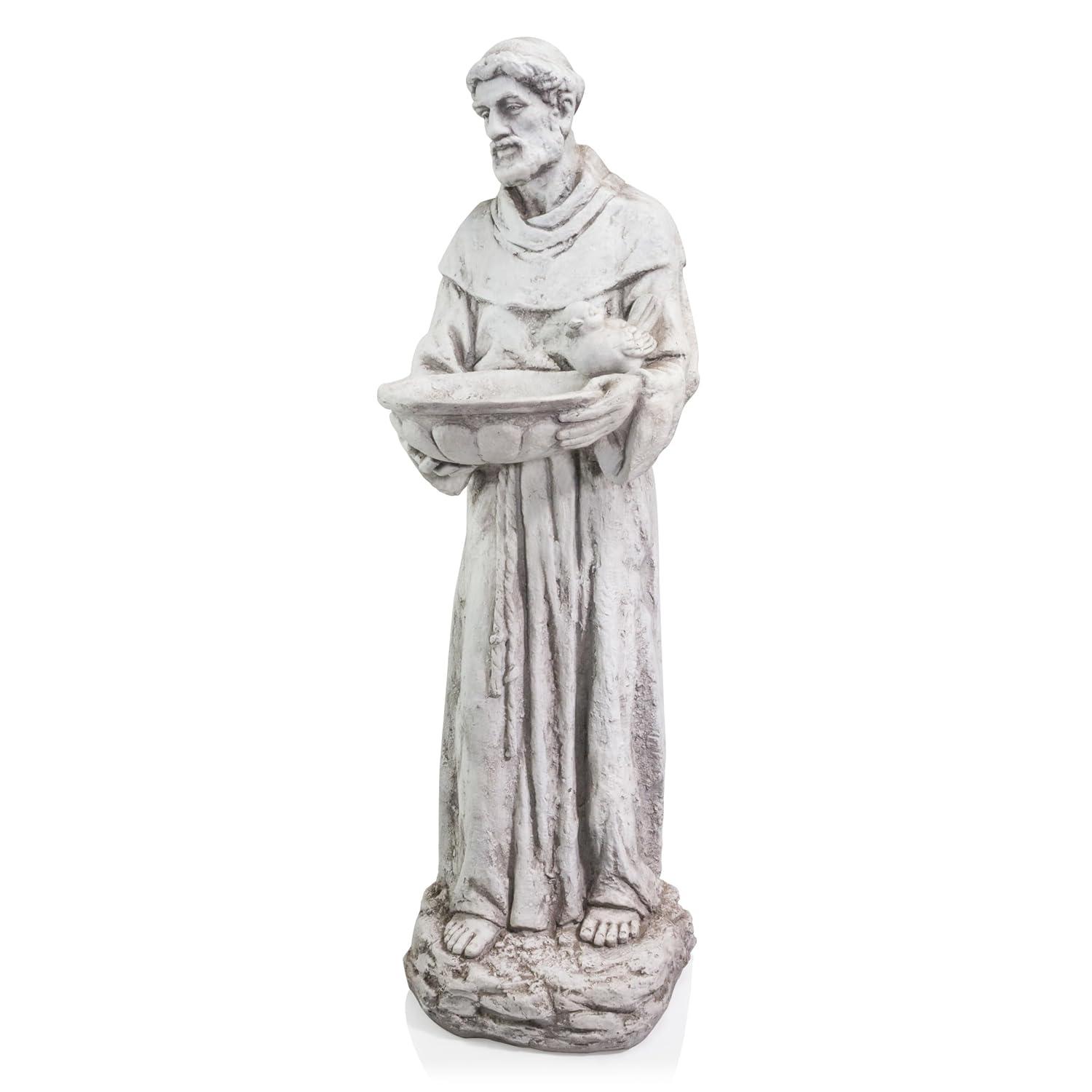 Alpine Corporation Saint Francis Birdbath Statue for Lawn and Garden