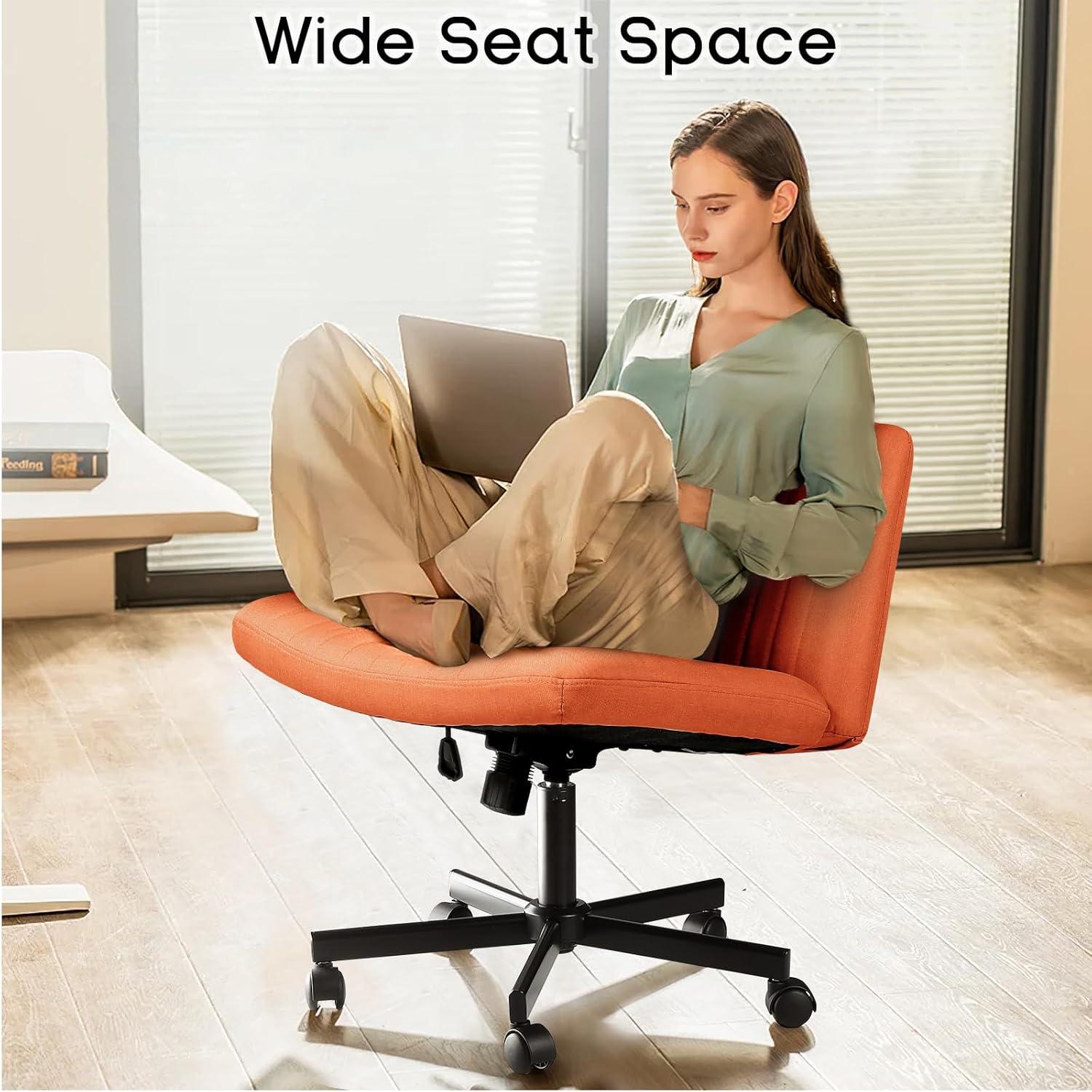 Armless Brown Fabric Swivel Office Chair with Black Base
