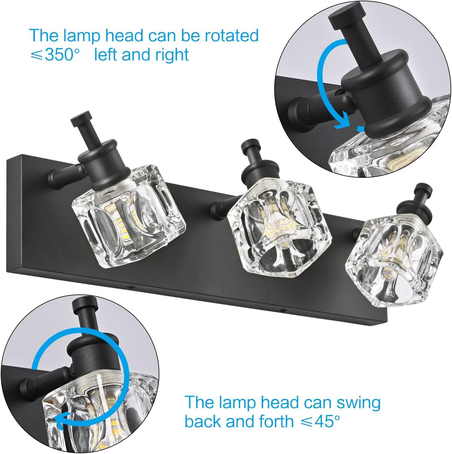 PRESDE Black Crystal Bathroom Lights Fixtures Over Mirror Modern 3 Light Vanity Lighting Bathroom Wall Light Fixtures(Exclude Bulb)