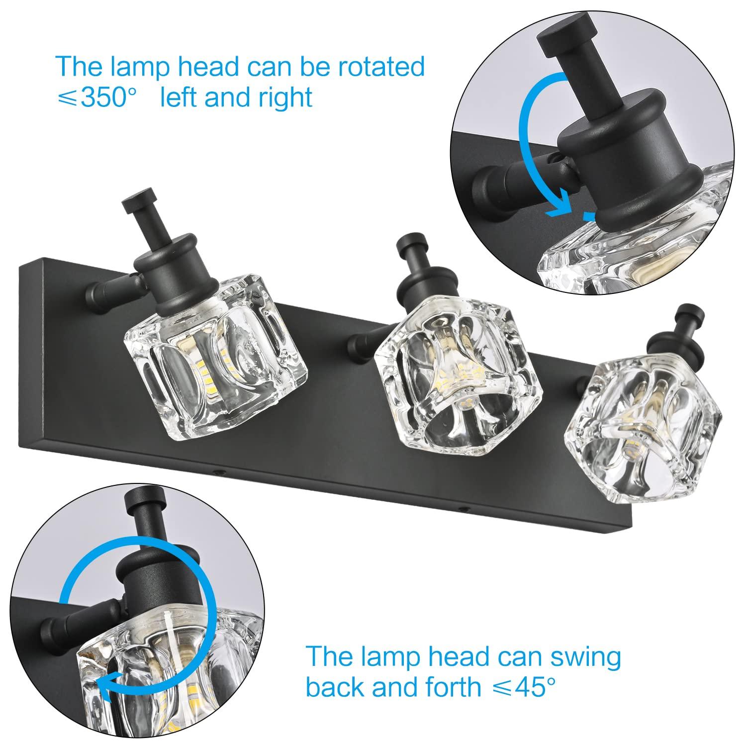 PRESDE Black Crystal Bathroom Lights Fixtures Over Mirror Modern 3 Light Vanity Lighting Bathroom Wall Light Fixtures(Exclude Bulb)