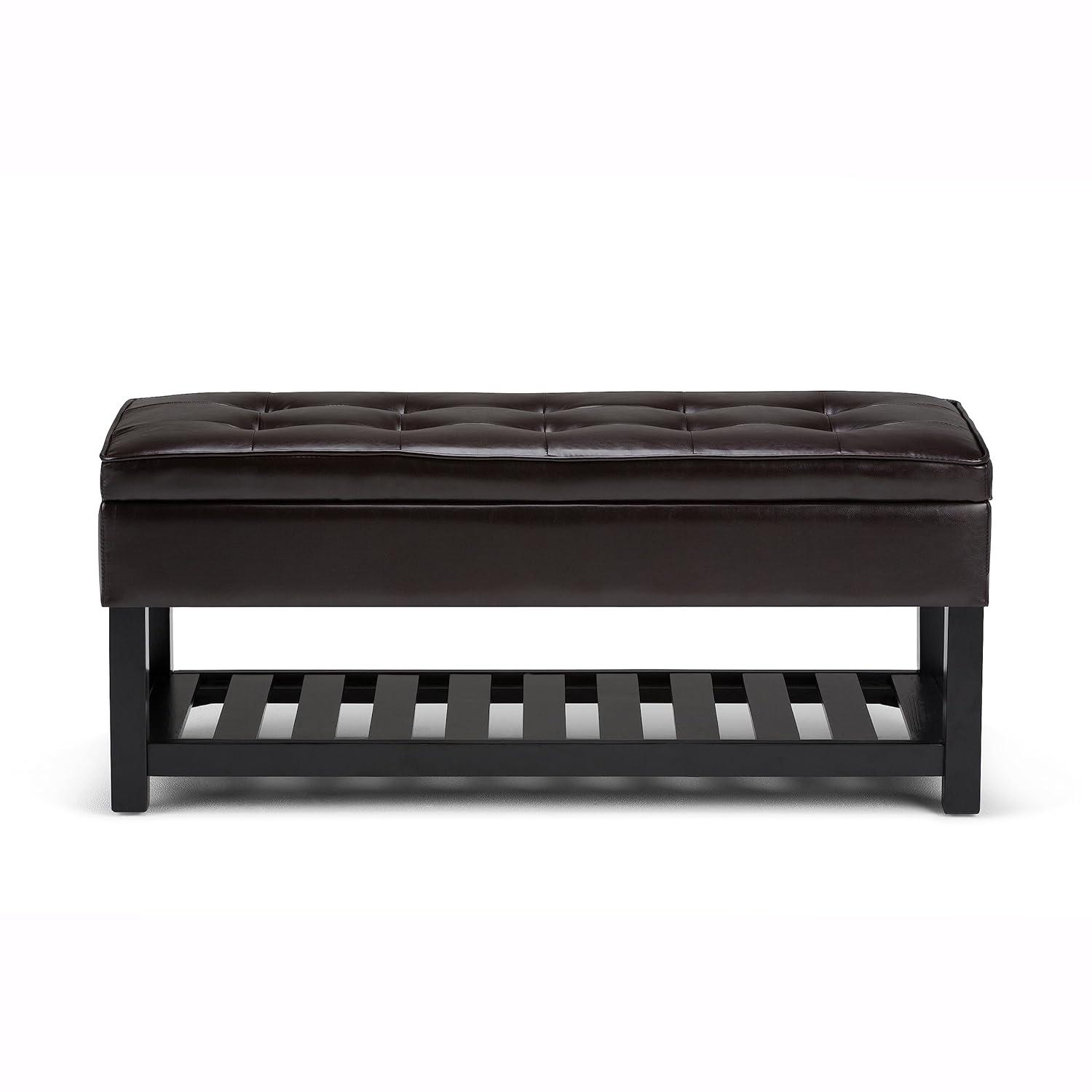 Simpli Home Cosmopolitan 44"W Transitional Tufted Storage Ottoman Bench with Lift Top