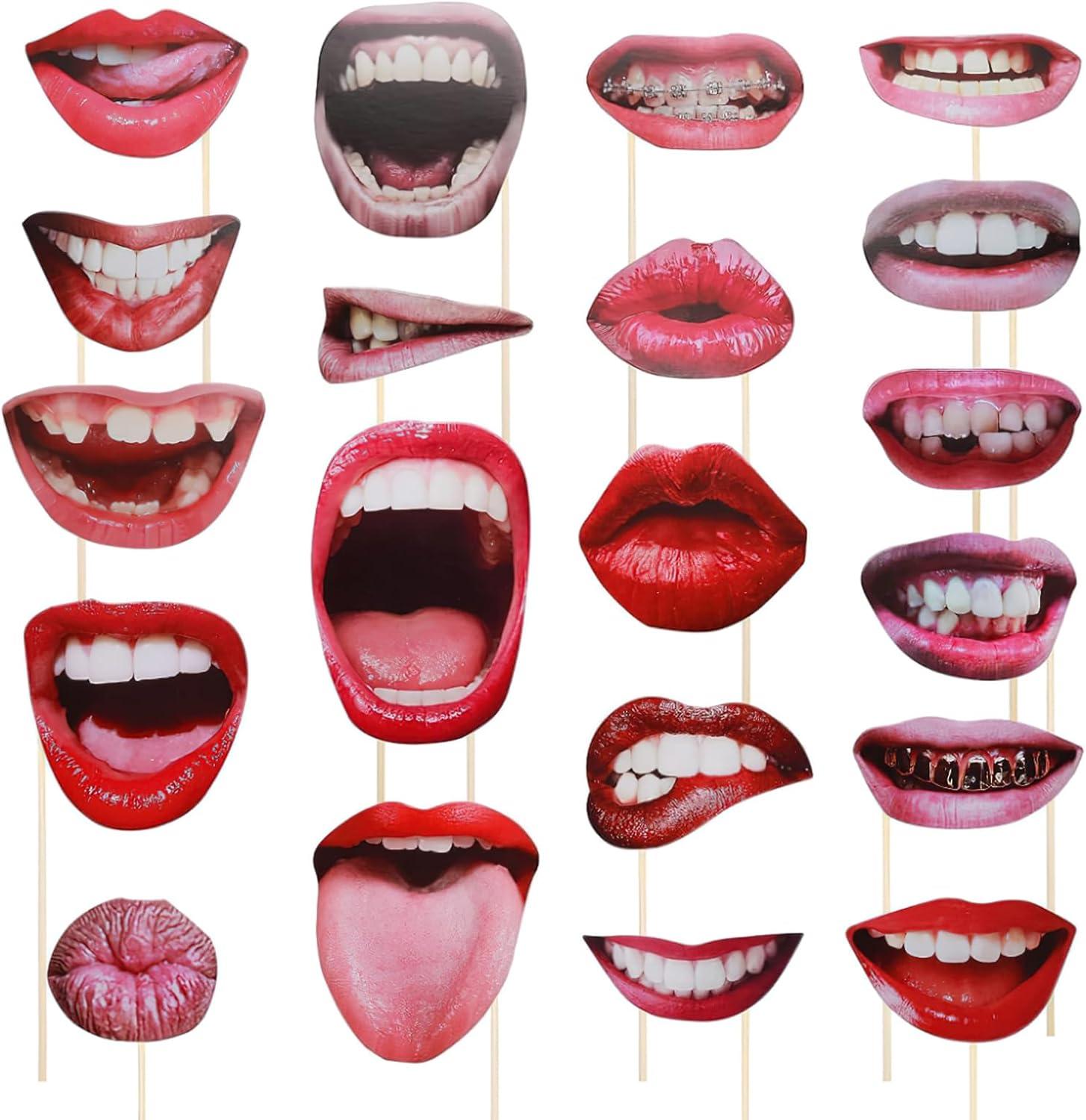 landege 20pcs Photo Booth Props Funny Red Lips Selfie Props Unique Picture Shooting Props for Party Festival Gathering