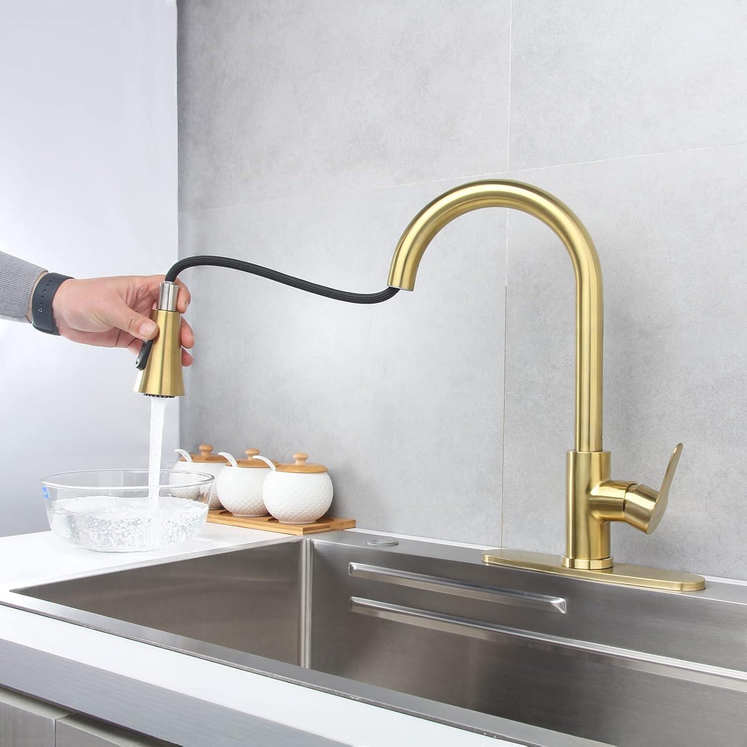 Single Handle Pull Down Sprayer Kitchen Faucet High Arc Stainless Steel Faucet with 3-Function Sprayer