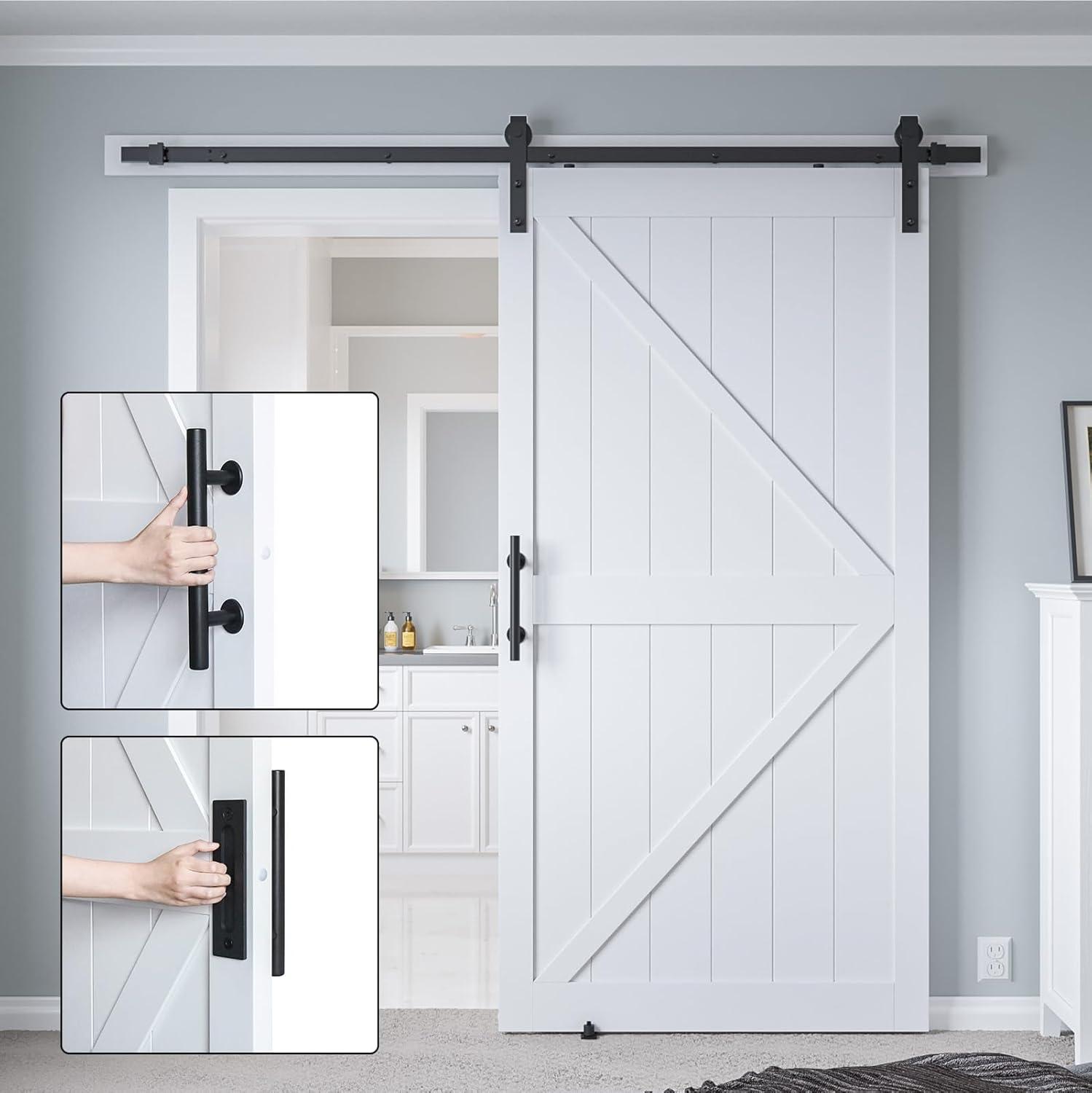 LDB_BUILDING Manufactured Paneled Wood Prefinished Barn Door with Installation Hardware Kit