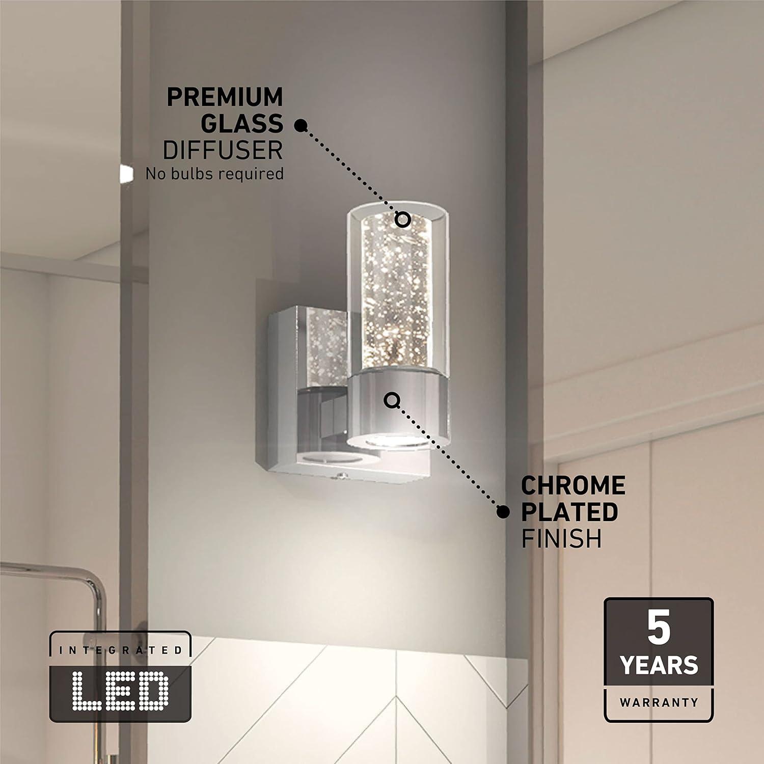 Chrome Integrated LED Square Wall Sconce with Clear Glass Shade