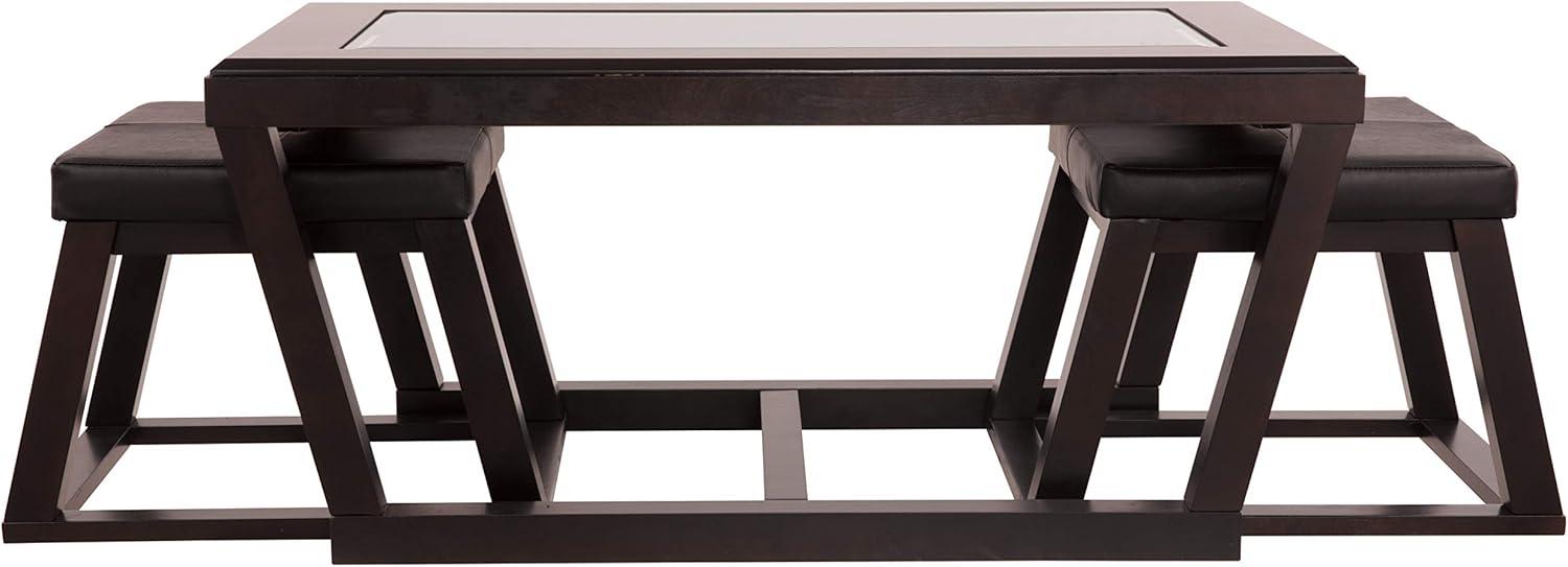 Contemporary Kelton Dark Brown Coffee Table with Nesting Stools