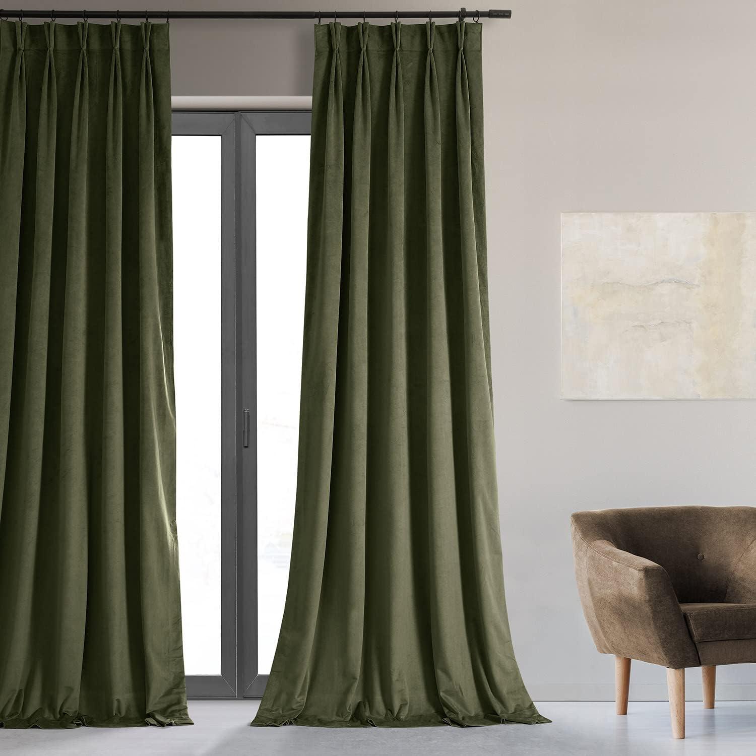 Hunter Green Velvet Blackout Pleated Curtain Panel 25" x 84"