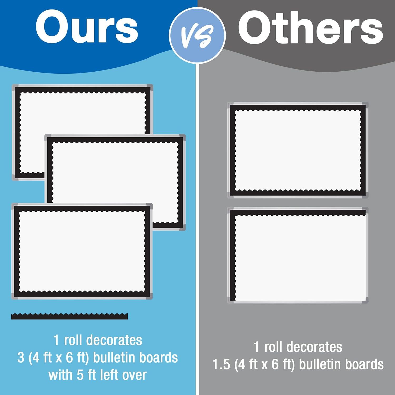 Carson Dellosa 3 Rolls of 195 Ft of Scallop Black and White Bulletin Board Borders Bundle, Classroom Borders for Bulletin, 65 Ft Per Bulletin Board Trim Roll