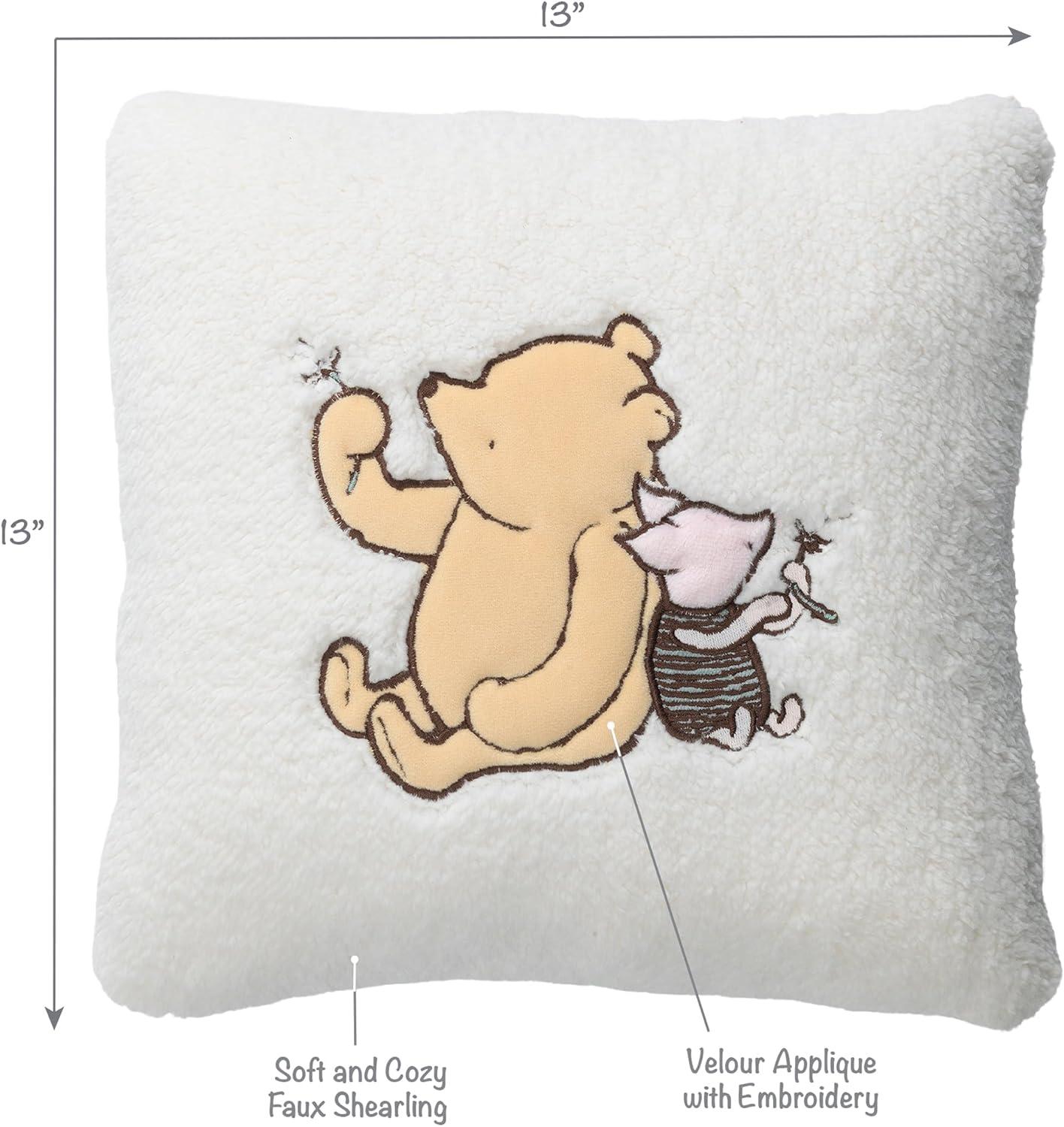 Lambs & Ivy Storytime Pooh Soft Faux Shearling Nursery Throw Pillow - Cream