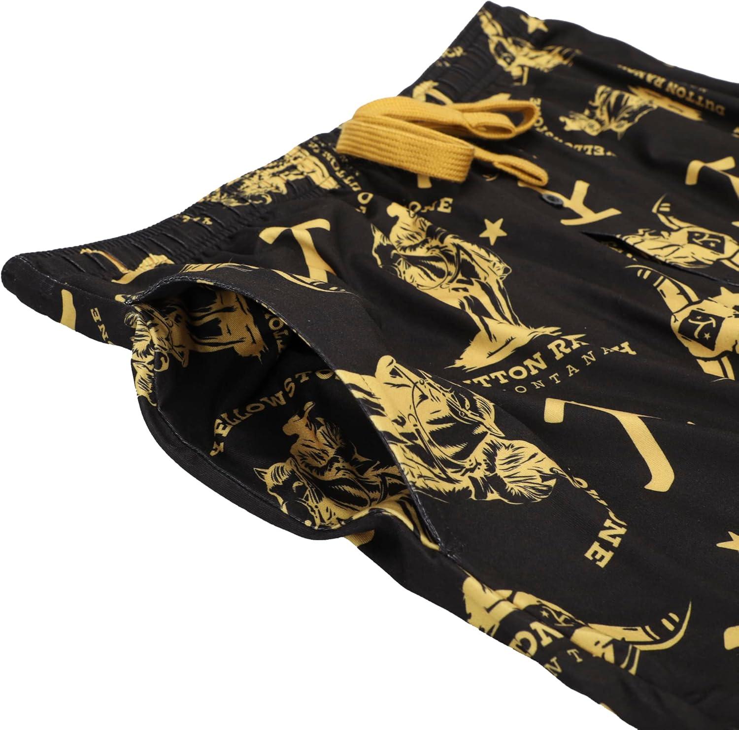 Yellowstone Dutton Ranch & Logo AOP Men's Black Wash Sleep Pajama Pants-XL