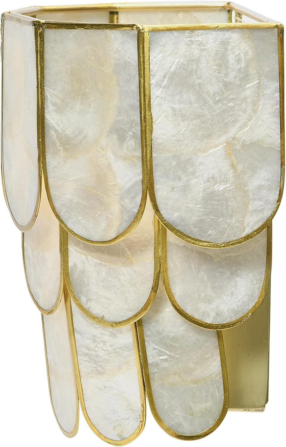 Storied Home 4-Tier Capiz and Metal Wall Sconce: ETL & UL Listed, 1-Way On Off, No Battery Required