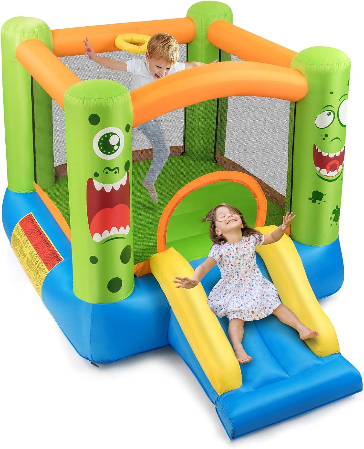 Colorful Inflatable Bounce House with Slide and Basketball Hoop