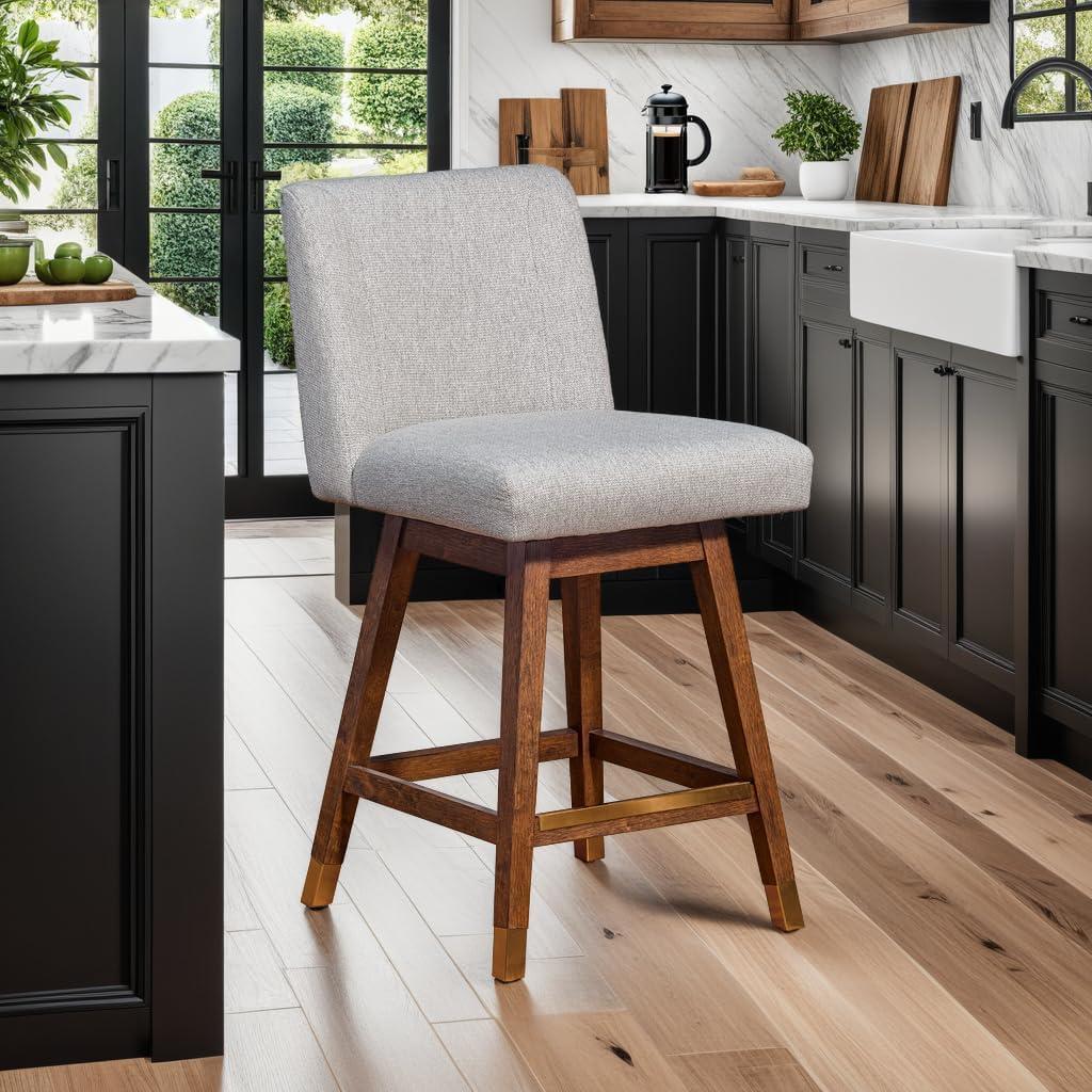 Armen Living Basila Wood Finish with Fabric Swivel Counter Height Barstool Brown Oak/Taupe