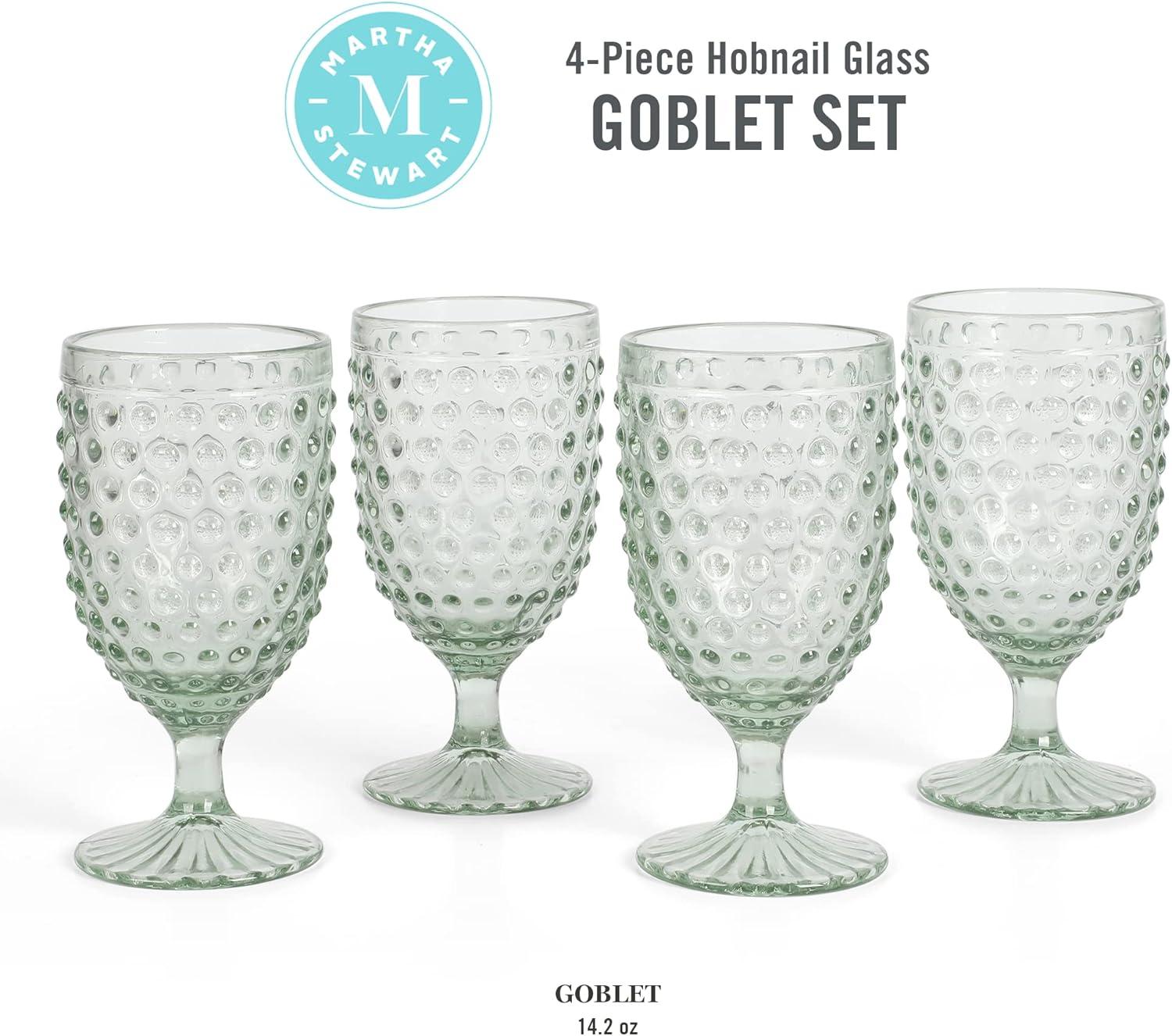 Martha Stewart Chauncey 4-Pack 14.2 oz Hobnail Handmade Glass Goblet - Pink