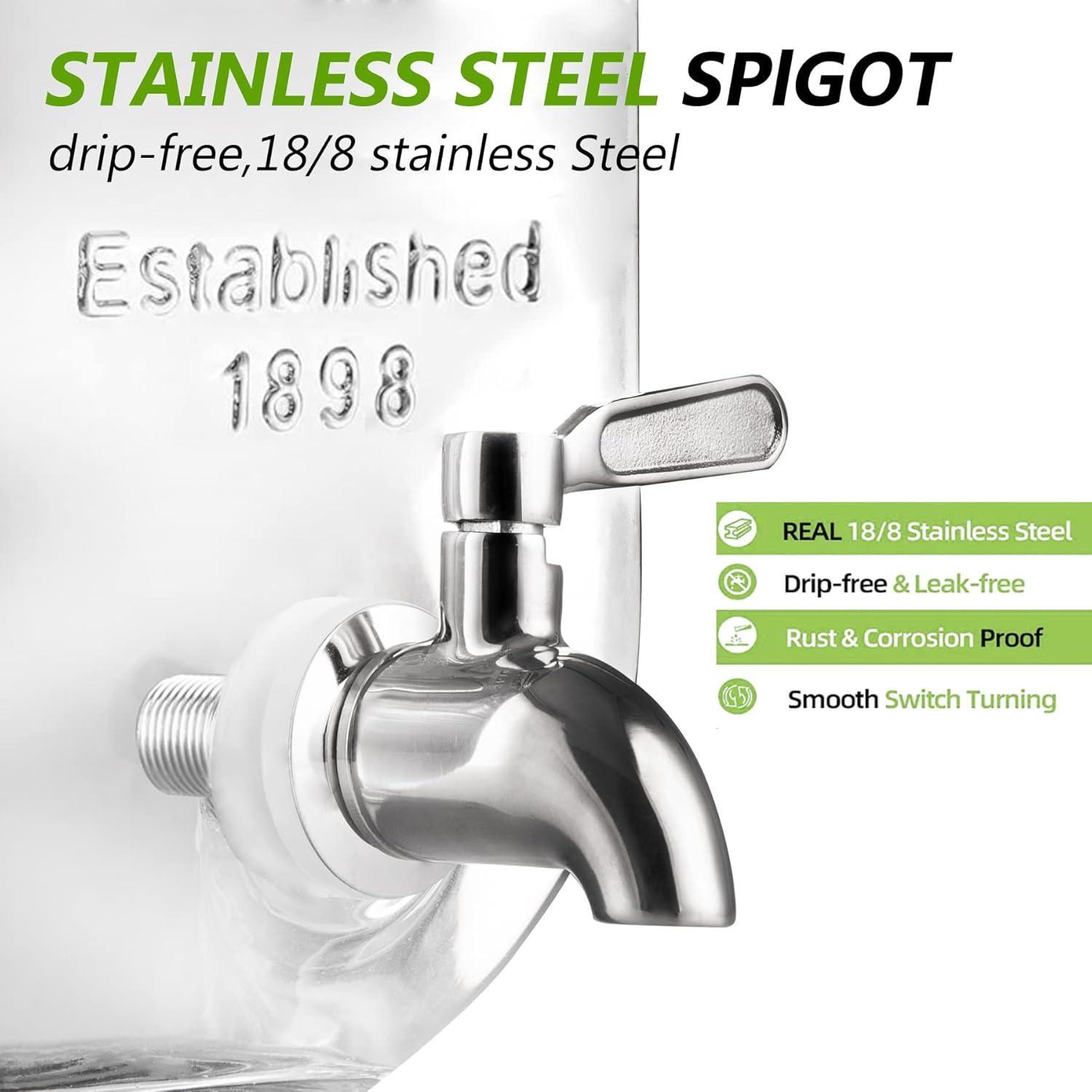 Kook Glass Beverage Dispenser, 1 Gallon, Silver