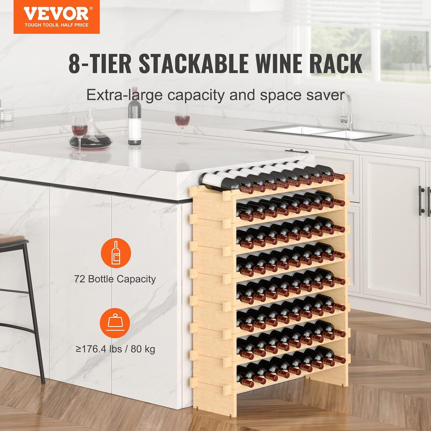 Natural Bamboo 72-Bottle Stackable Modular Wine Rack