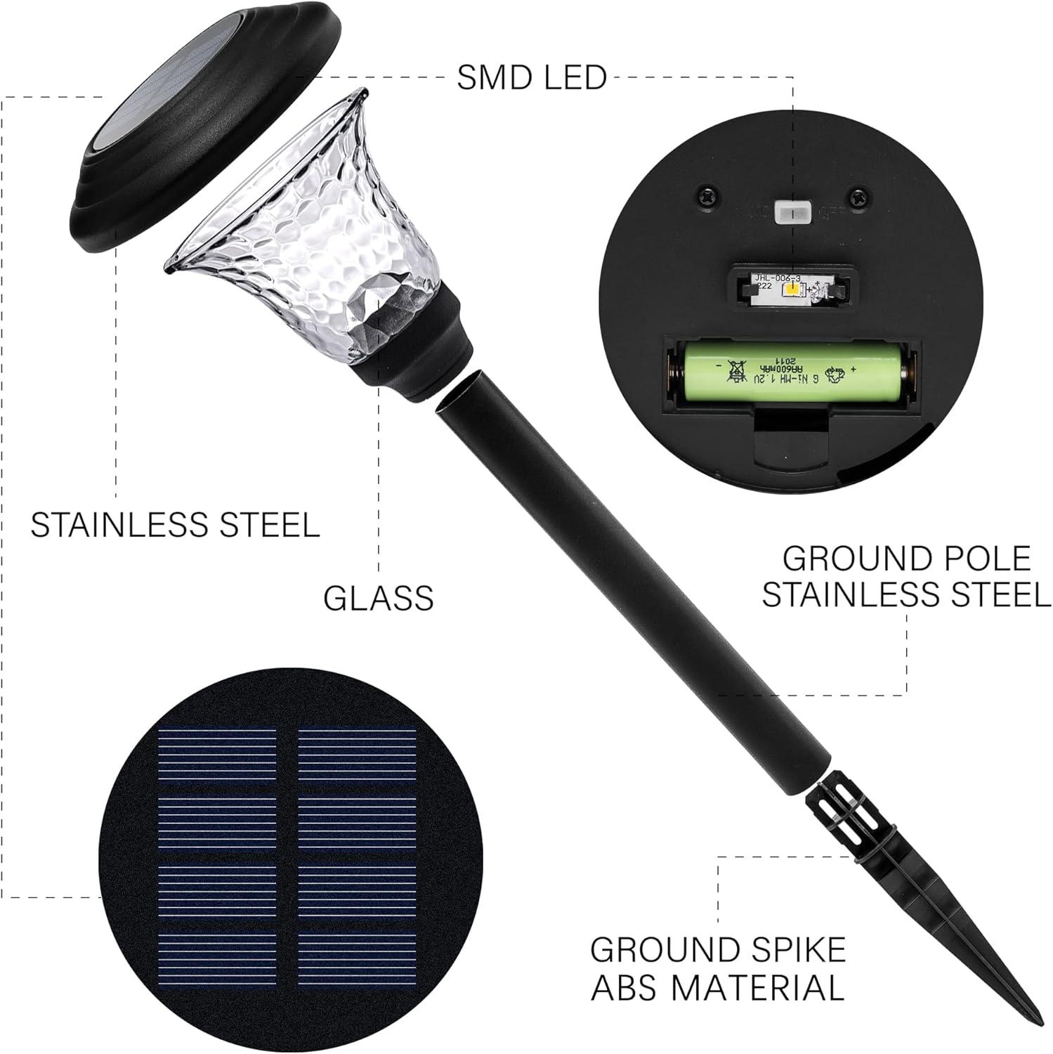 Modern Black Stainless Steel Solar Pathway Lights, 8-Pack