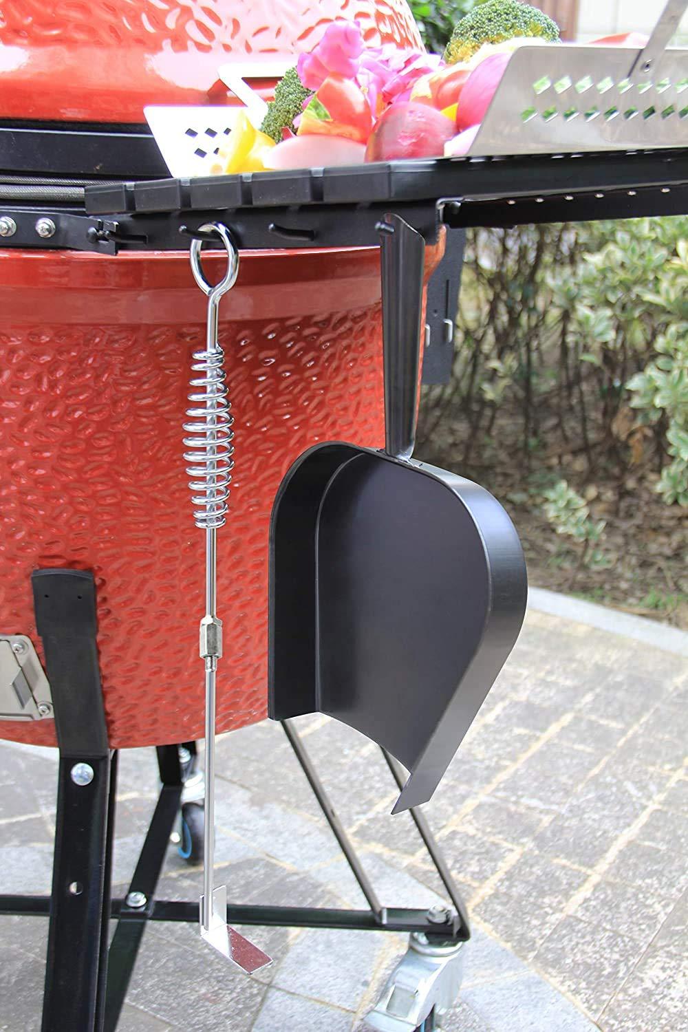 Ash Removal Tool and Ash Pan for Big Green Color Egg,Stainless Steel Big Green Kamado Egg Accessories Ash Tool Poker for Primo and Other Charcoal Kamado (at+AP)