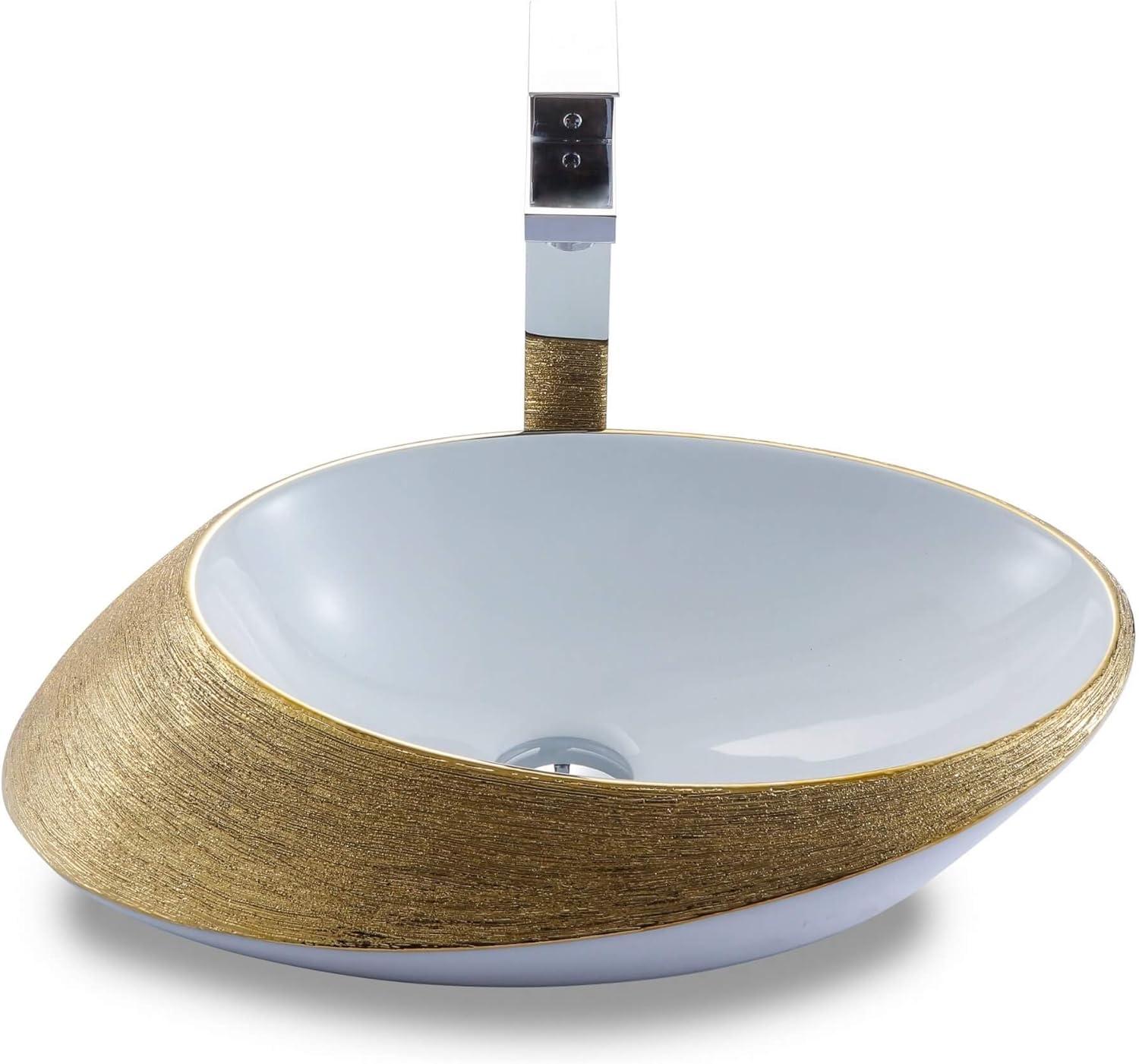 Vitreous China Oval Vessel Bathroom Sink with Overflow