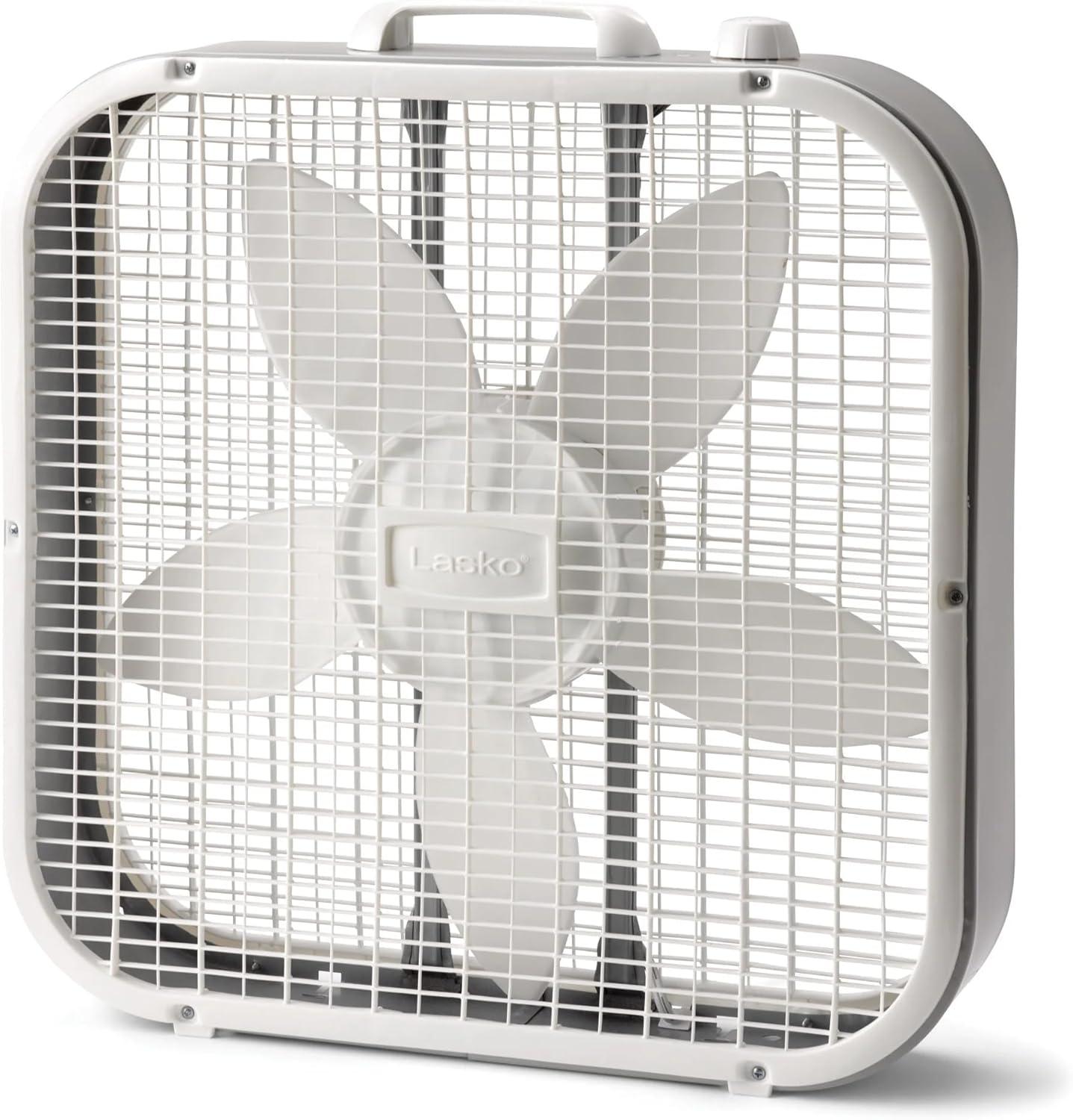 Lasko 20" Classic Box Fan with Weather-Resistant Motor, 3 Speeds, 22.5" H, White, B20200, New
