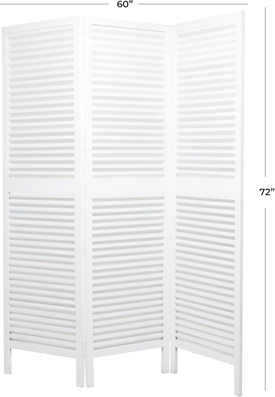 Deco 79 Wood Partition Room Divider Screen Washed Shutter Top 3 Panel Privacy Screen with Gray Distressing, Room Partition 47" x 1" x 67", White