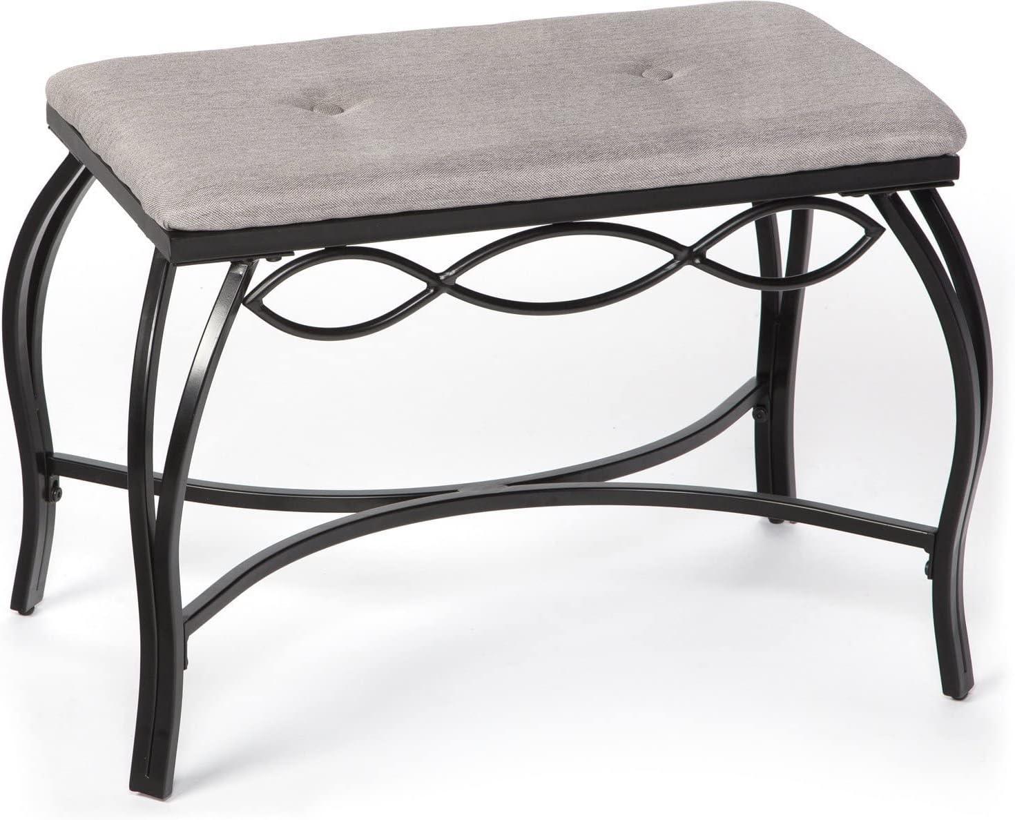 Mango Steam Vanity Seat for Makeup Room, Dressing Stool, Entryway Bench - Gray Shoe Bench