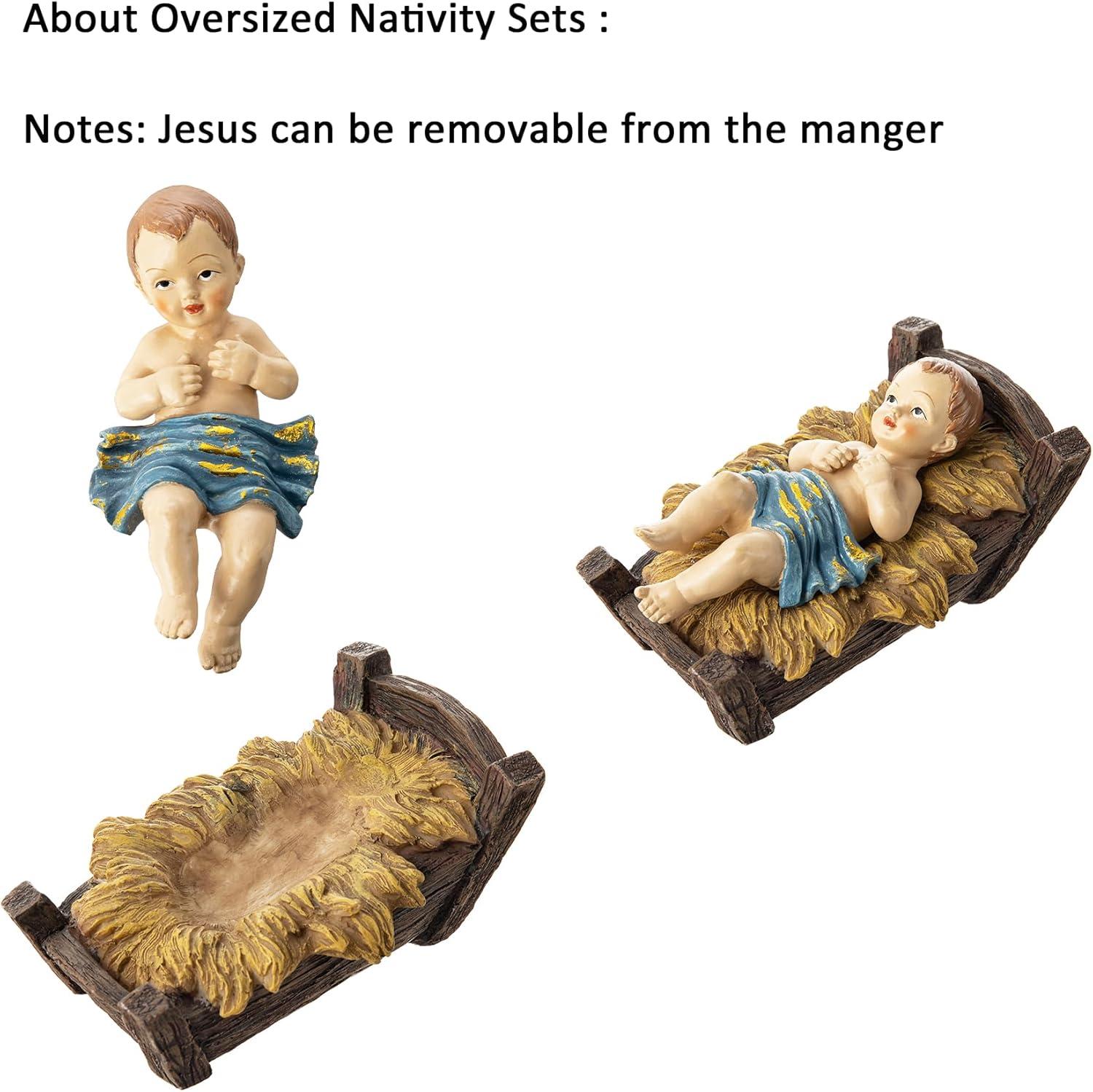 Deluxe Blue Resin Nativity Figurine Set with 12 Pieces