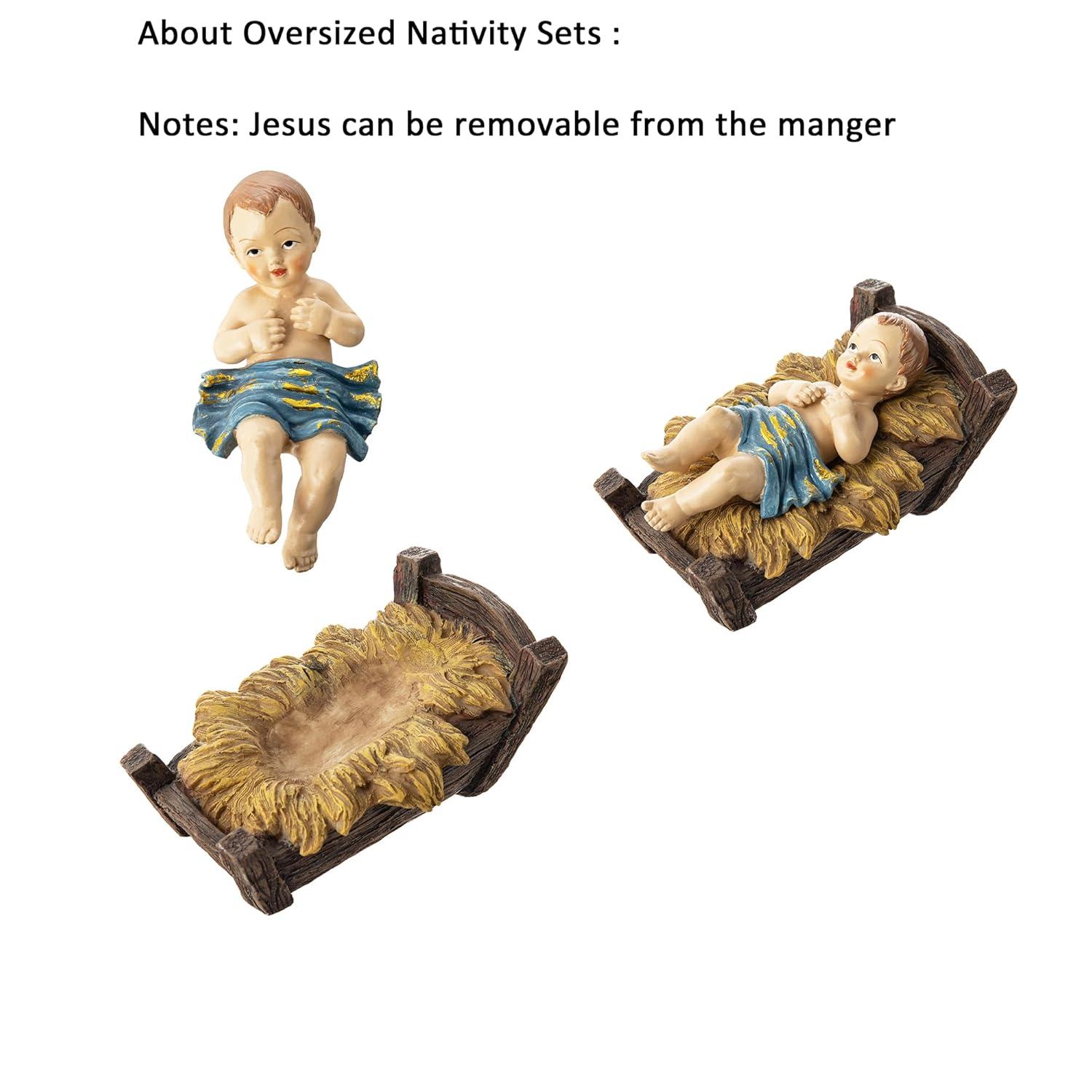 Deluxe Blue Resin Nativity Figurine Set with 12 Pieces