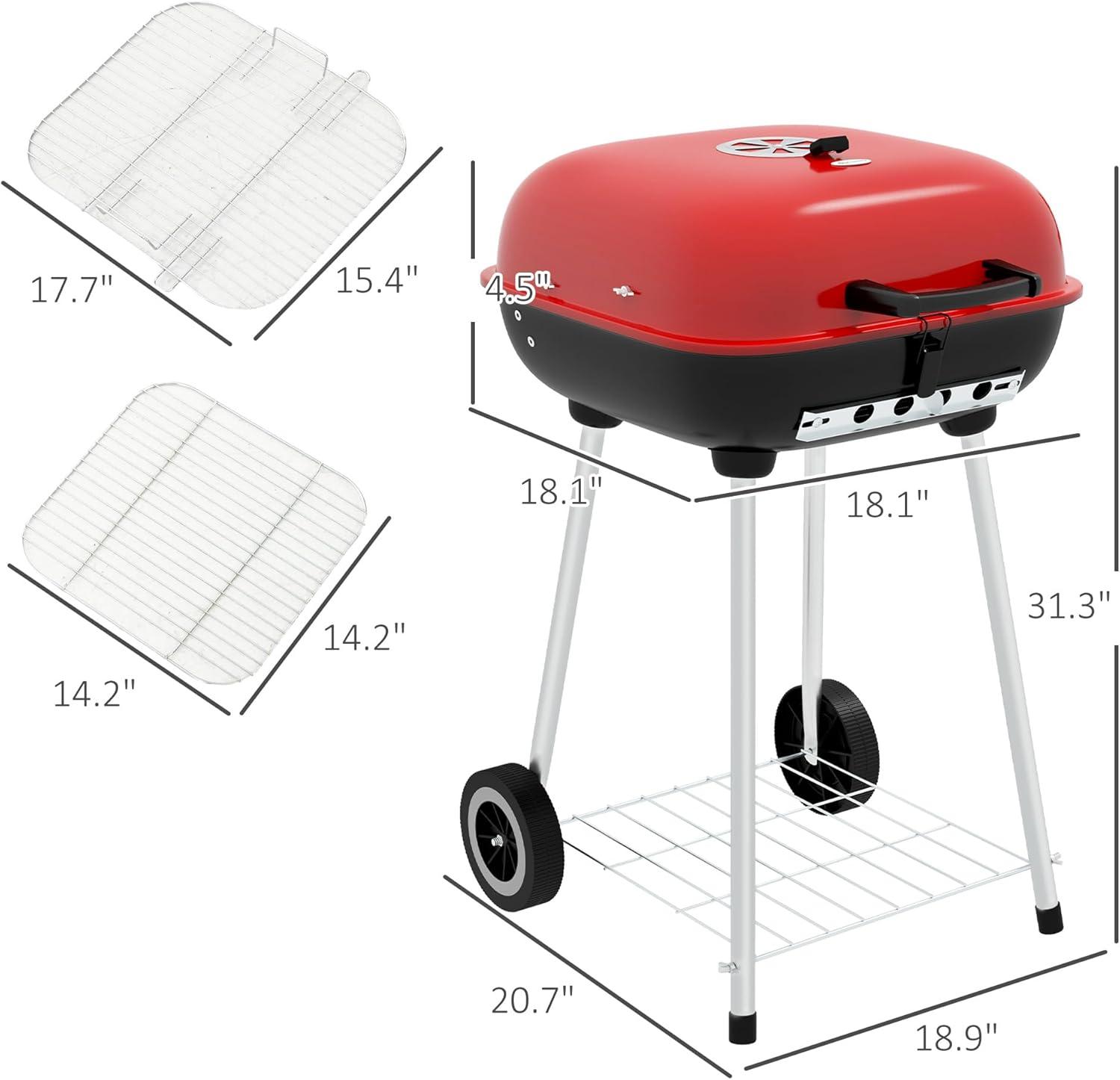 18" Red and Black Portable Charcoal Grill with Wheels