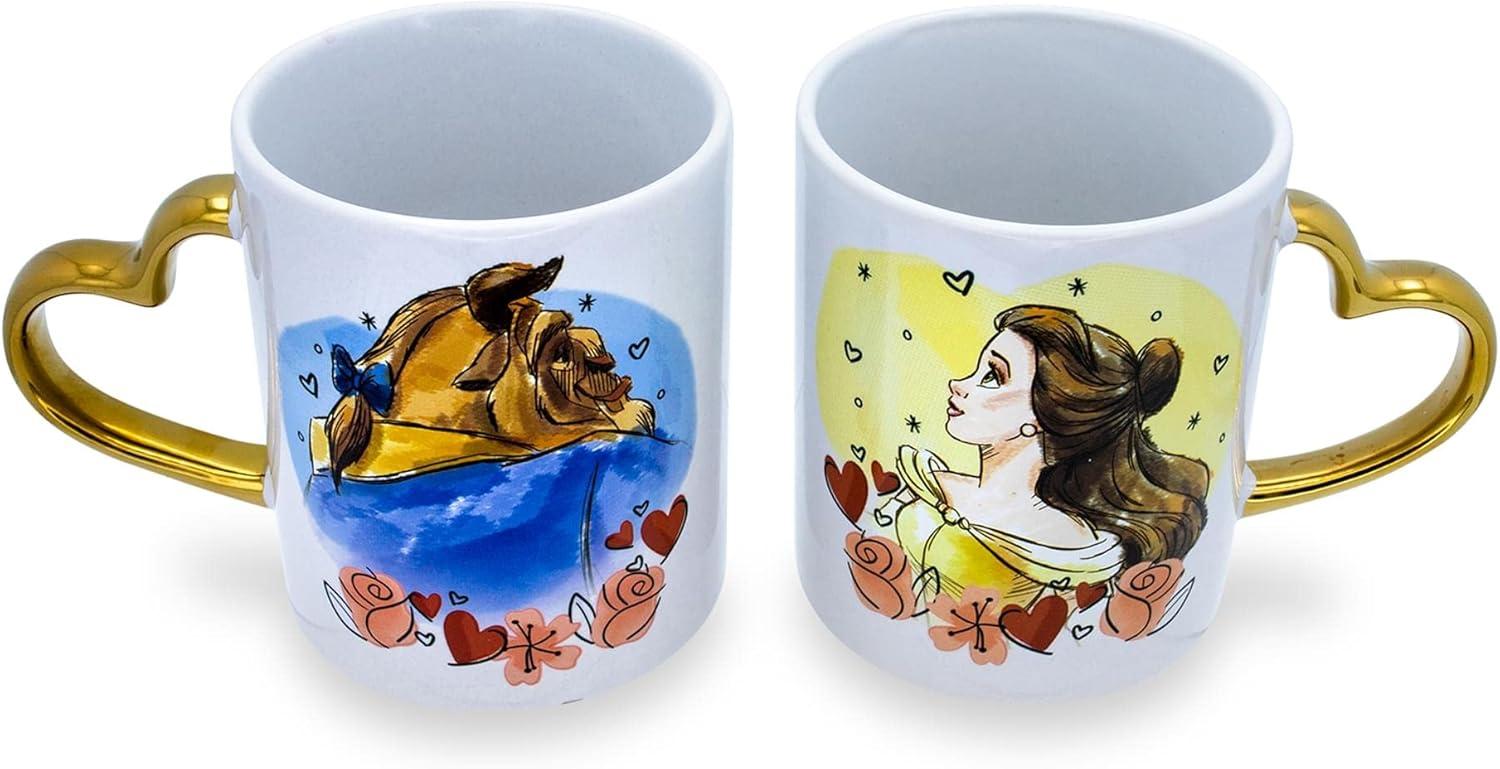 Silver Buffalo Disney Beauty and the Beast Sculpted Handle Mug Set | Each Holds 14 Ounces