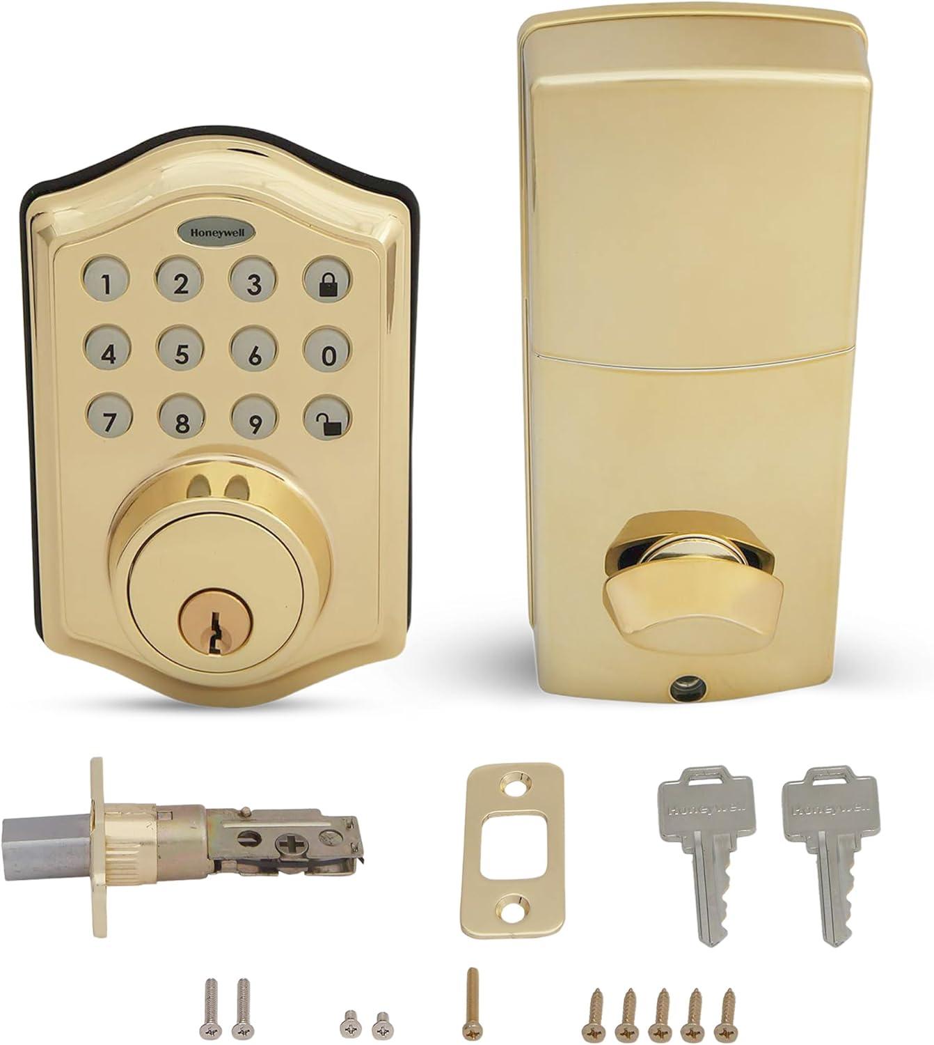 Honeywell Polished Brass Electronic Deadbolt with Keypad