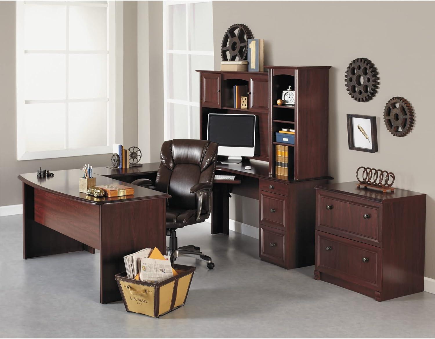 Broadstreet Executive Black U-Shaped Desk with Filing Cabinet and Keyboard Tray