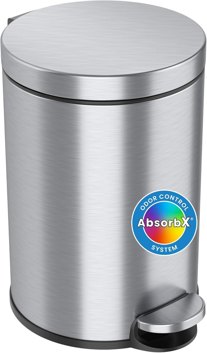 Itouchless Softstep 3.2 Gallon Stainless Steel Step Trash Can With Odor Filter 12 L Bathroom, Kitchen, Home Office Pedal Garbage Bin, Removable Bucket