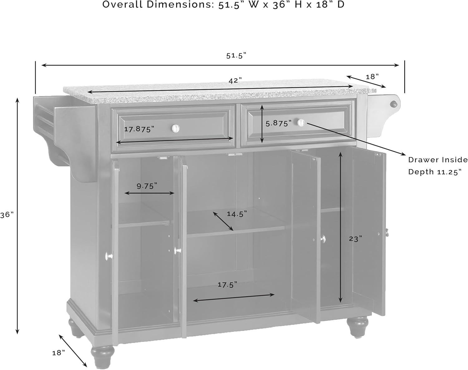 Cambridge Black Kitchen Island with Granite Top and Storage