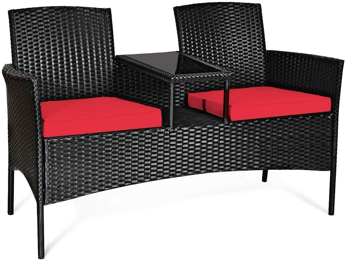 Tangkula Outdoor Rattan Furniture Wicker Patio Conversation Chair W/Cushion Red