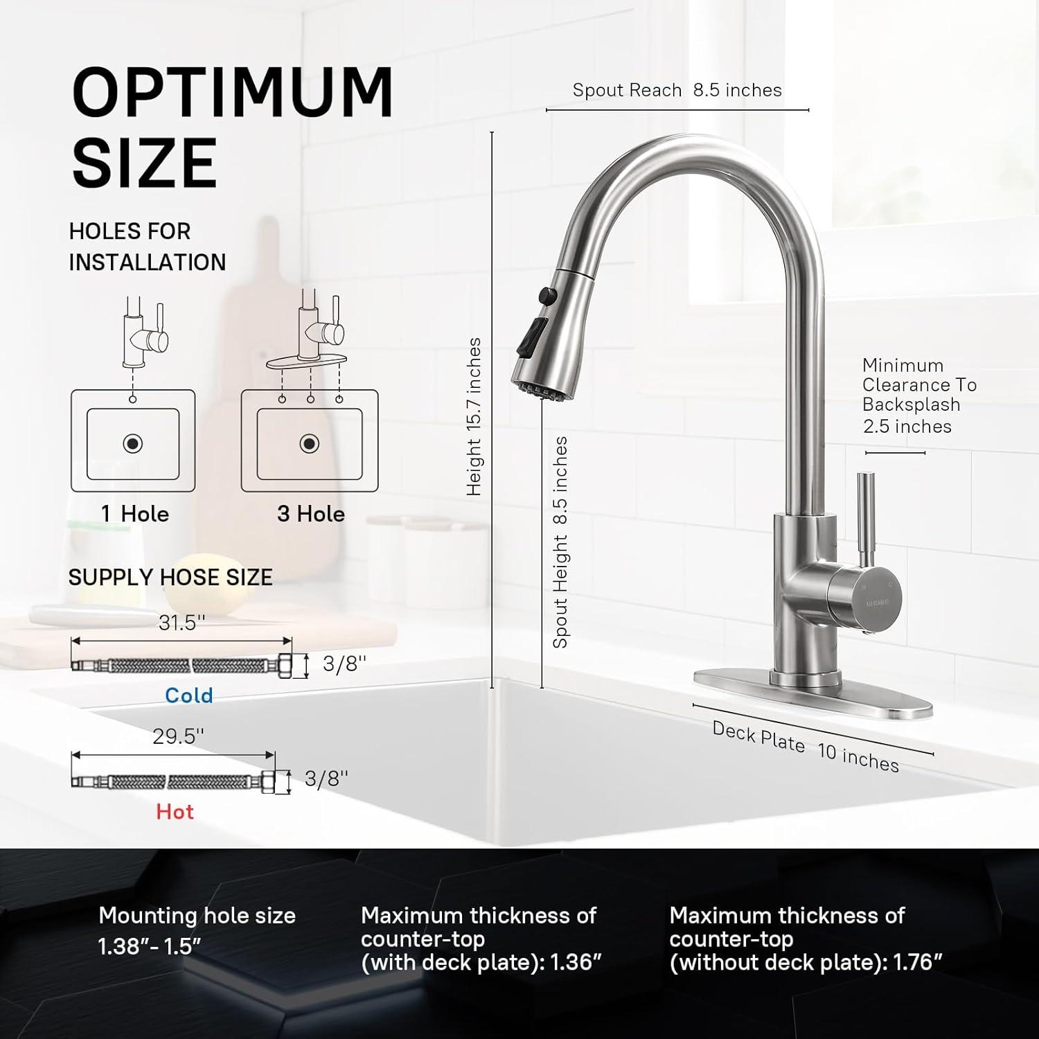 Single Handle High Arc Brushed Nickel Pull Out Kitchen Faucet, Pull Down Sprayer