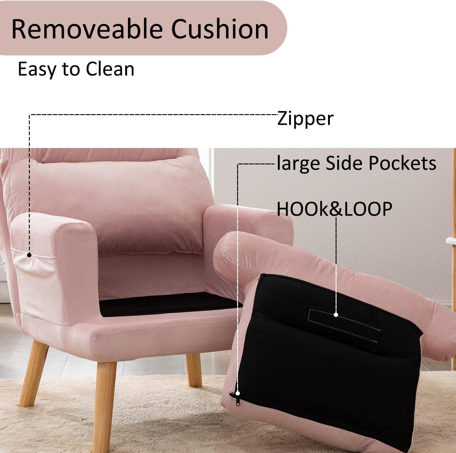 Bonzy home Accent Chair with Ottoman, Adjustable Backrest Seat,Velvet Fabric Chair for All Age,Pink