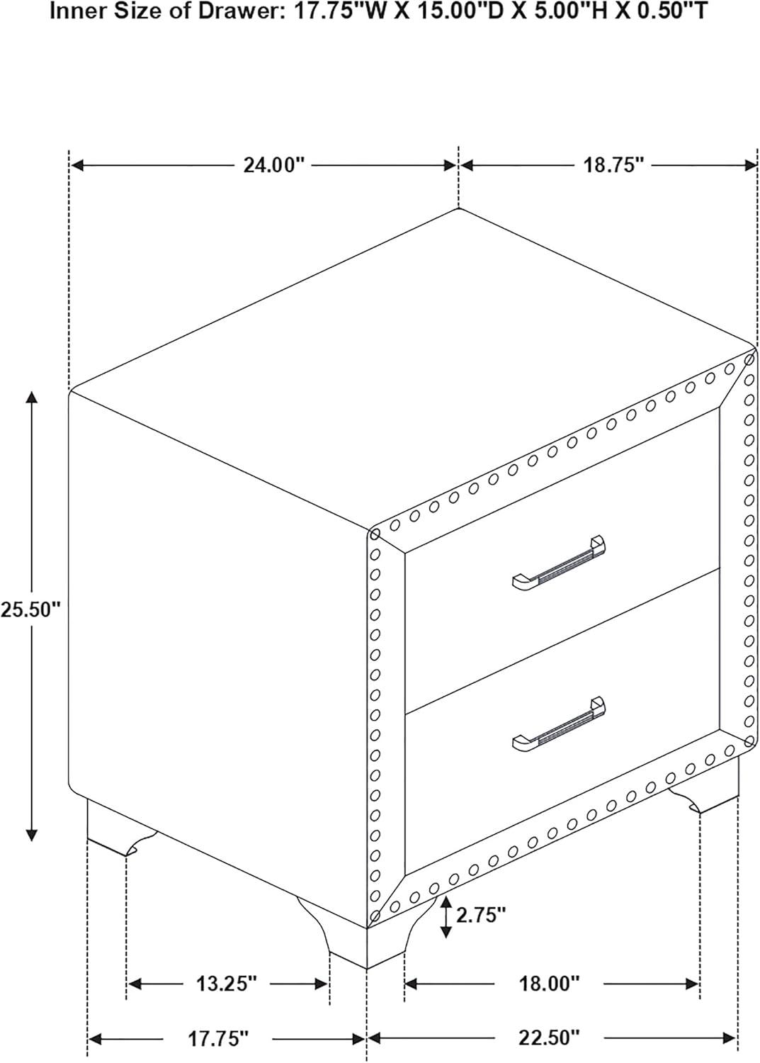 Melody 2-drawer Upholstered Nightstand Grey