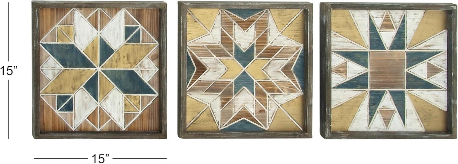 Wood Handmade Southwestern Geometric Multi Colored Wall Decor Set