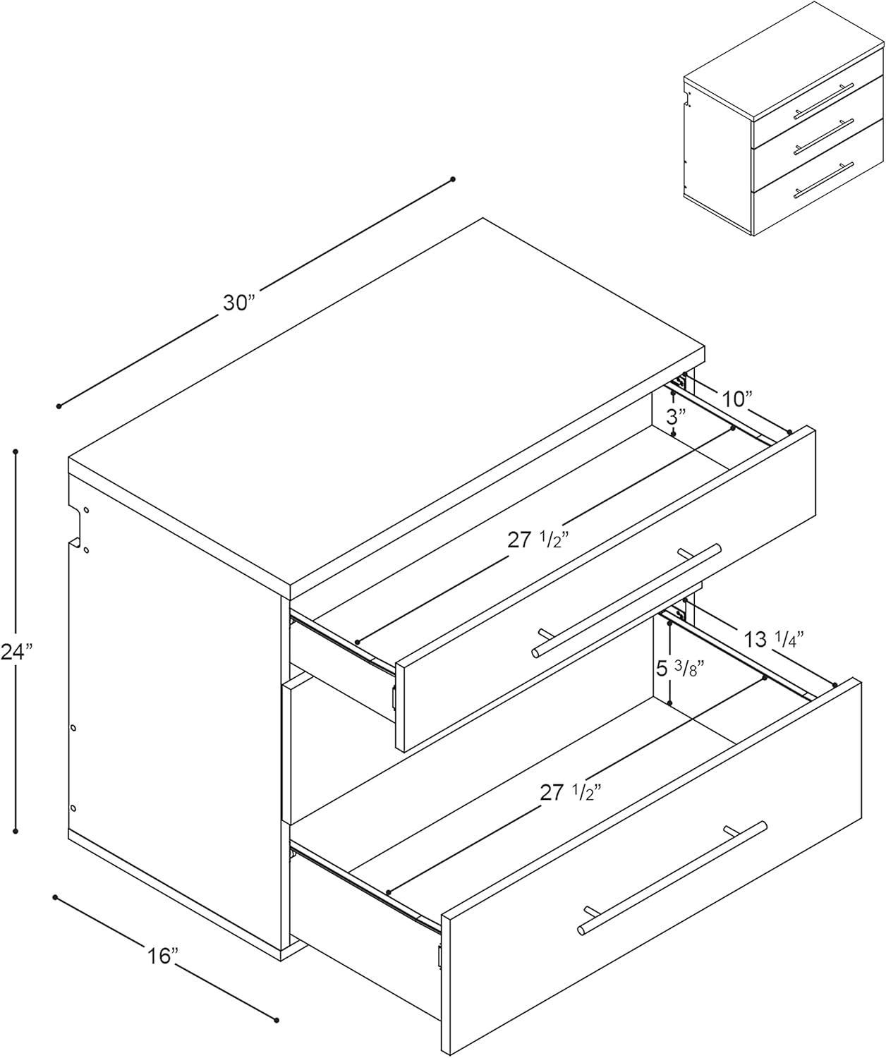 Versatile Wall-Mounted Black Laminated Composite Wood 3-Drawer Cabinet