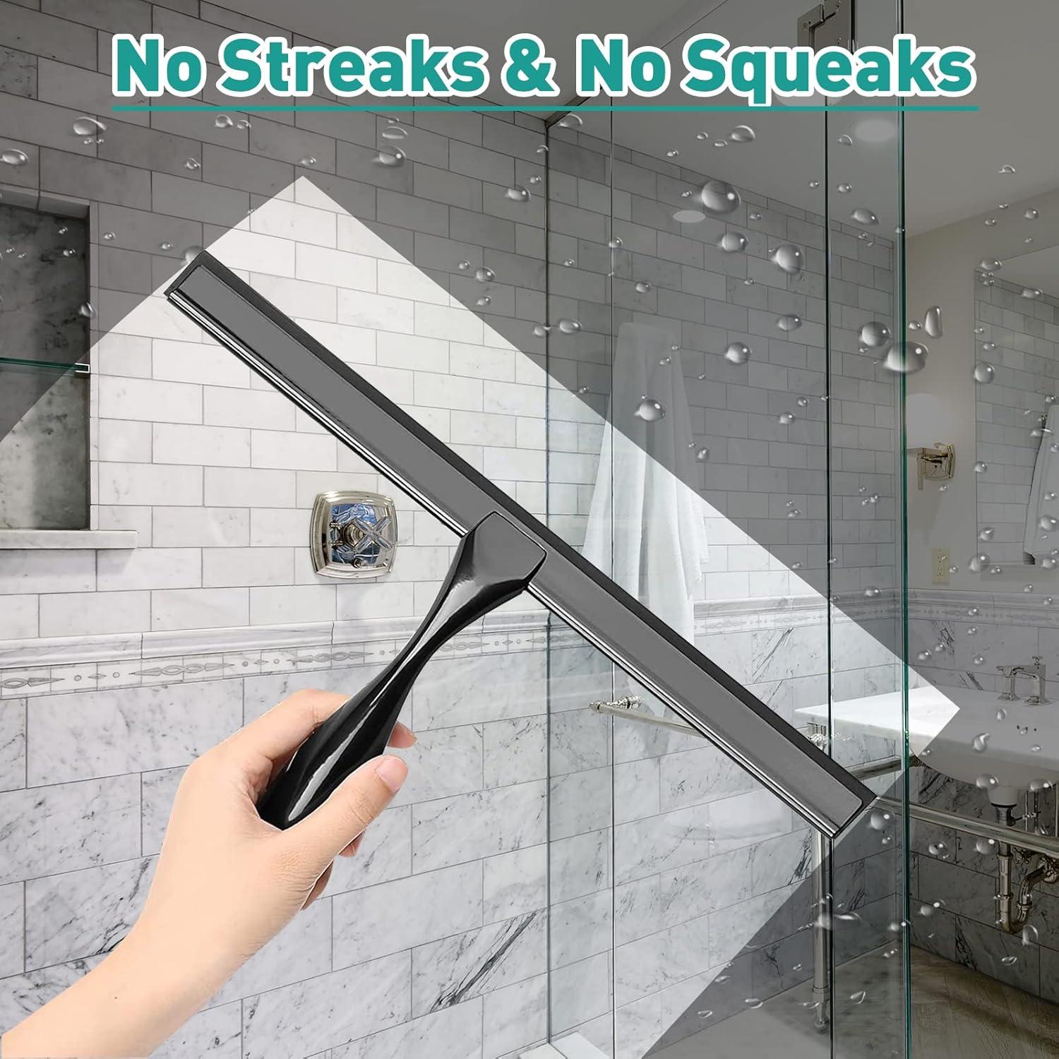 14'' Shower Squeegee, TOOVEM Squeegee for Shower Glass Door for Glass Doors, Windows, Bathroom, Car Windshield, Black