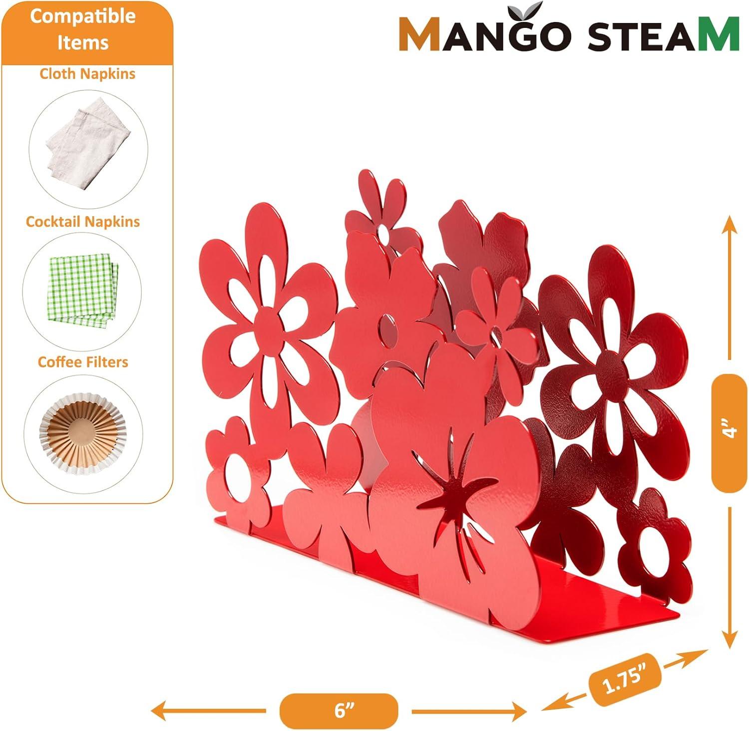 Mango Steam Metal Tabletop Napkin & Letter Holder Flower, Red (6" L x 1.75" W x 4" H)